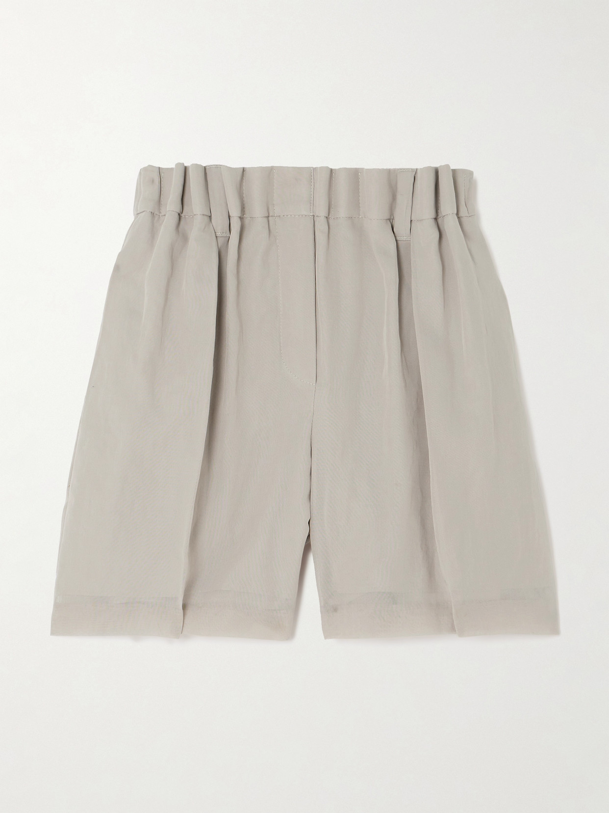 Brunello Cucinelli Gathered Cotton-voile Shorts In Brown