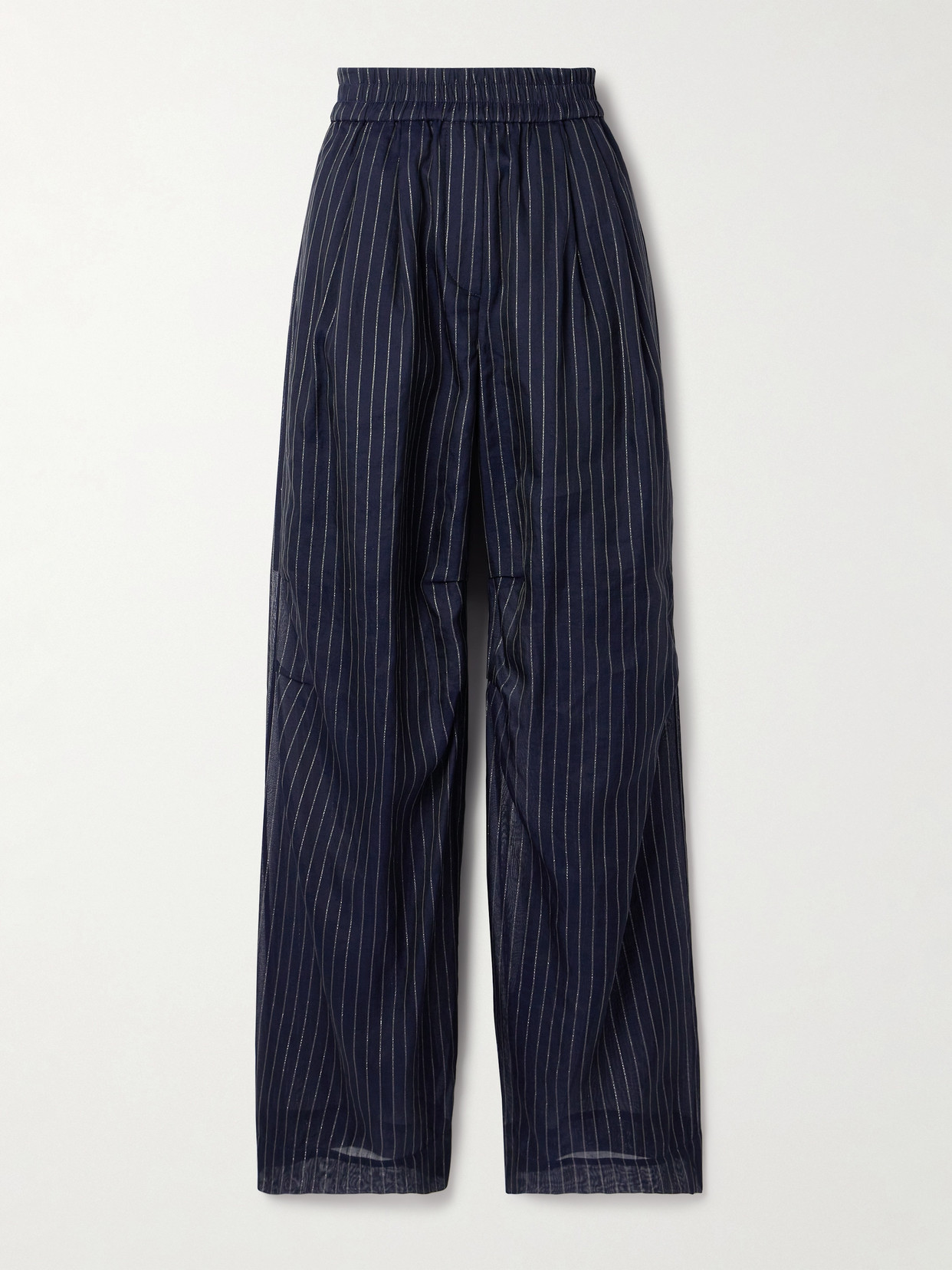 Brunello Cucinelli Metallic Pinstriped Cotton-blend Wide-leg Pants In Blue