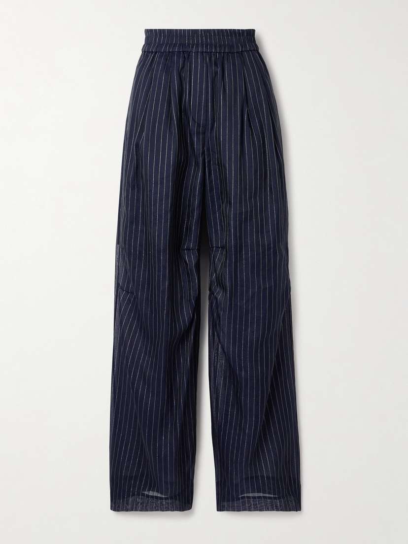 Brunello Cucinelli Metallic Pinstriped Cotton-blend Wide-leg Pants