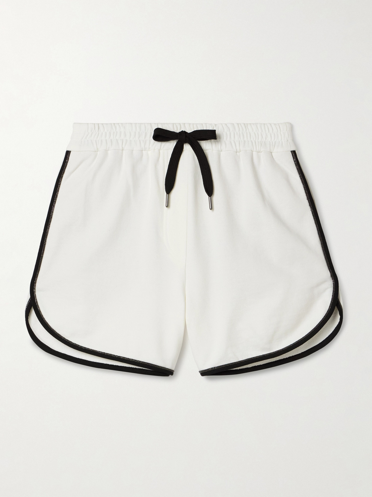 Brunello Cucinelli Tennis Bead-embellished Cotton-jersey Shorts In Off-white