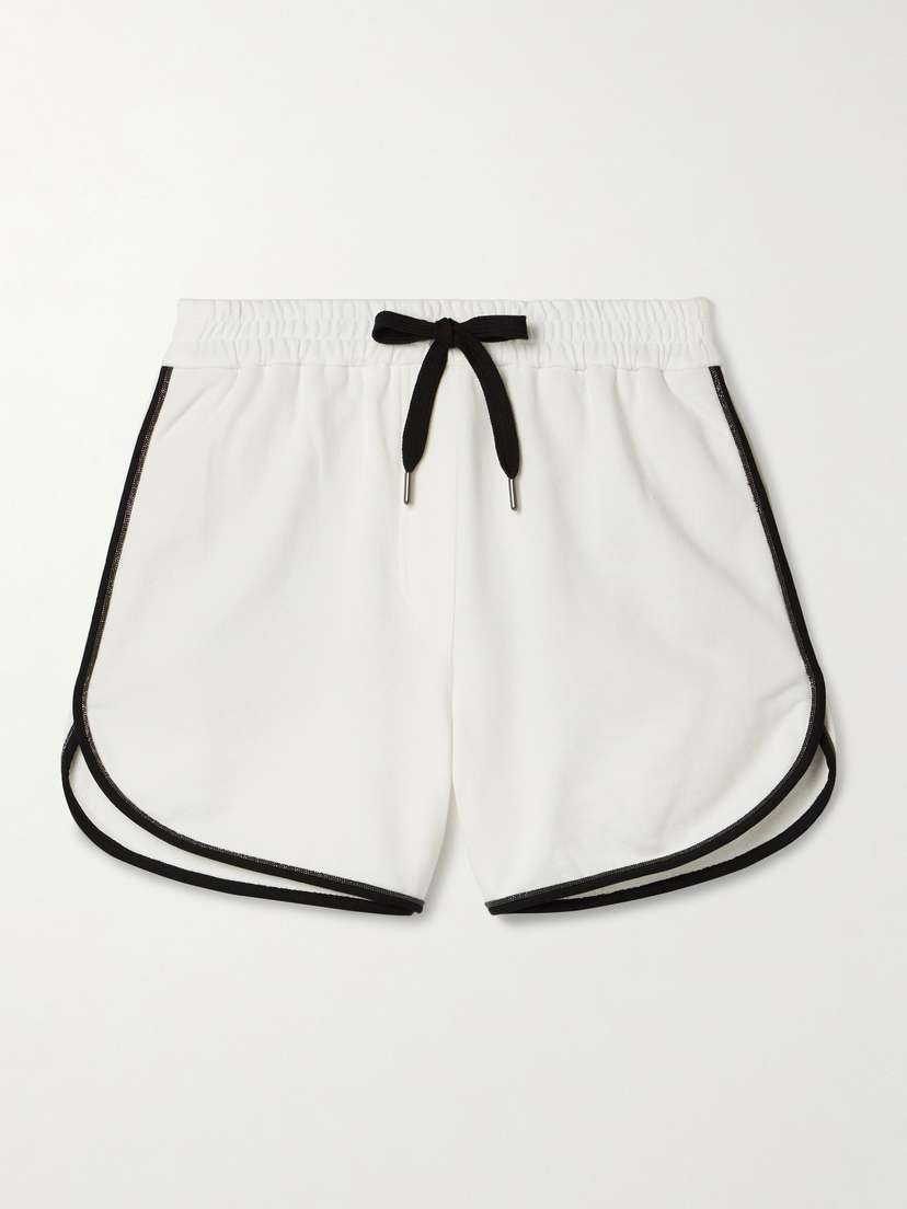 Brunello Cucinelli Tennis Bead-embellished Cotton-jersey Shorts