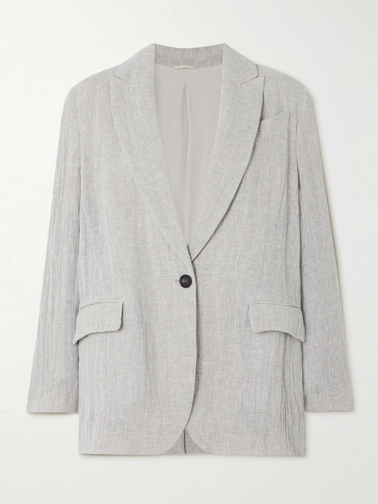 Shop Brunello Cucinelli Crinkled Linen-blend Blazer In Gray