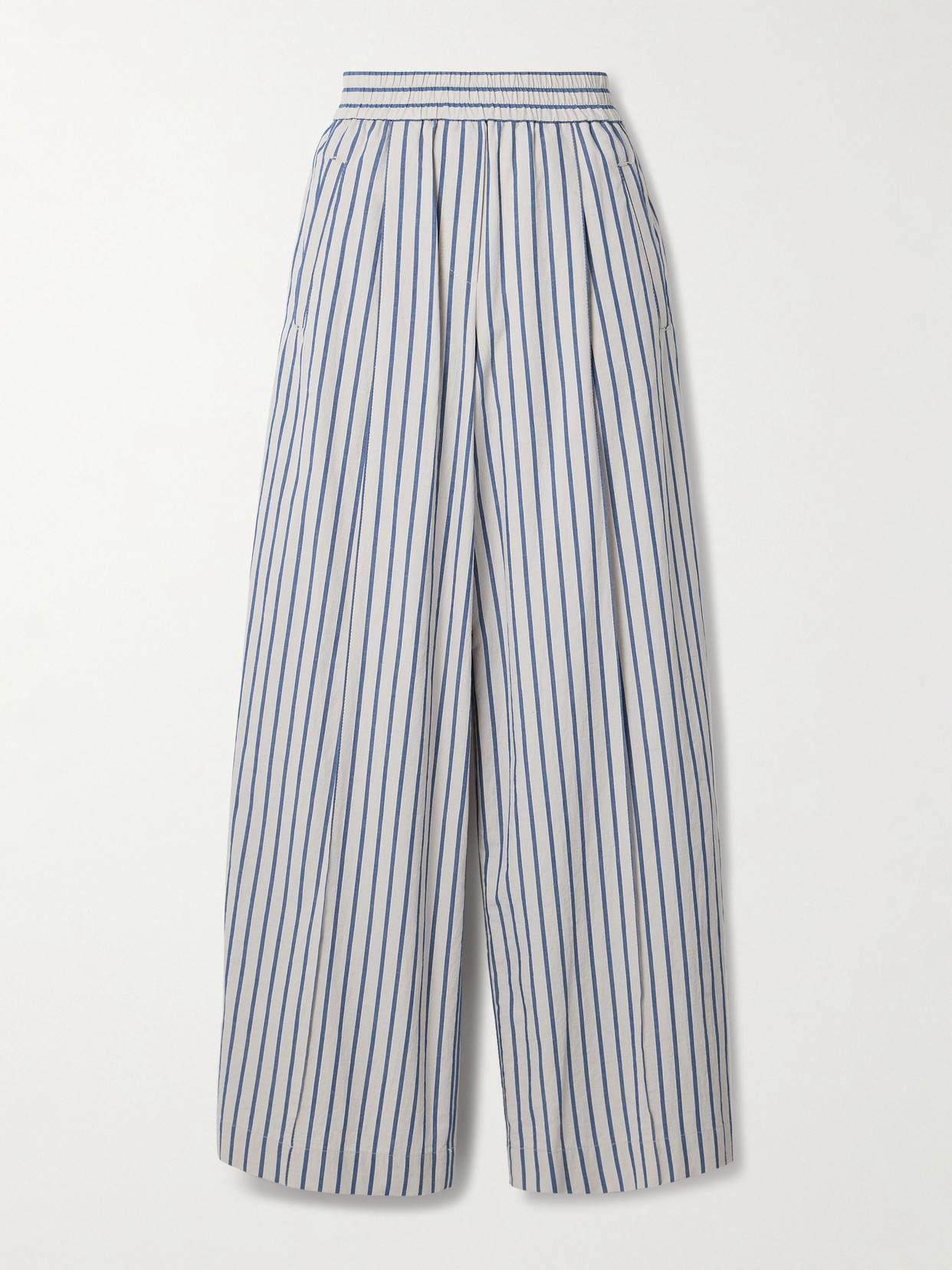 Brunello Cucinelli Striped Cotton And Linen-blend Voile Wide-leg Pants In Blue