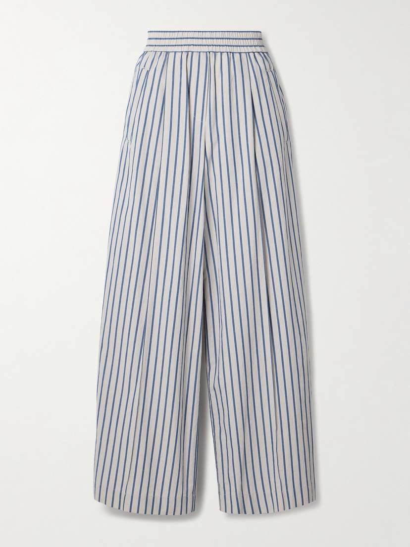 Brunello Cucinelli Striped Cotton And Linen-blend Voile Wide-leg Pants