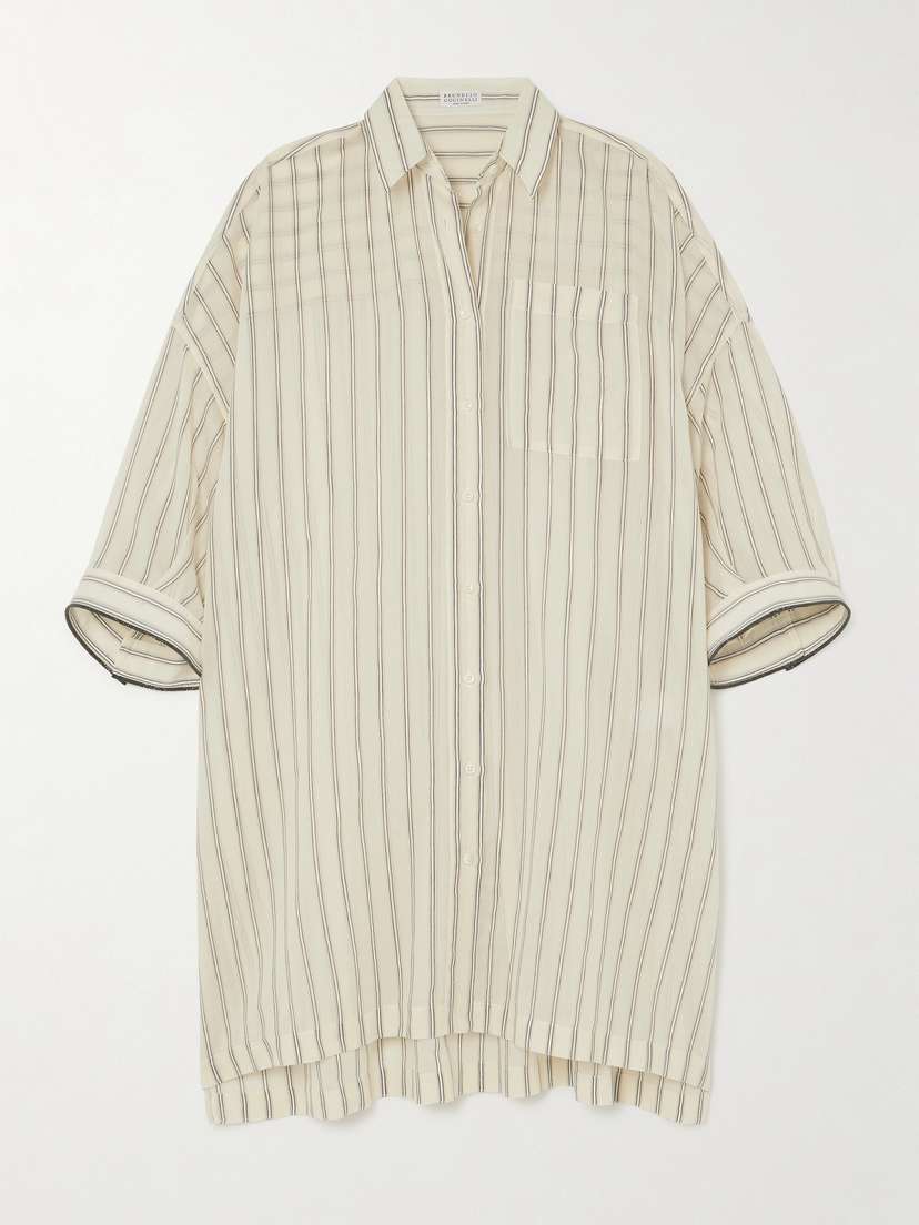 Brunello Cucinelli Bead-embellished Striped Cotton And Silk-blend Voile Shirt