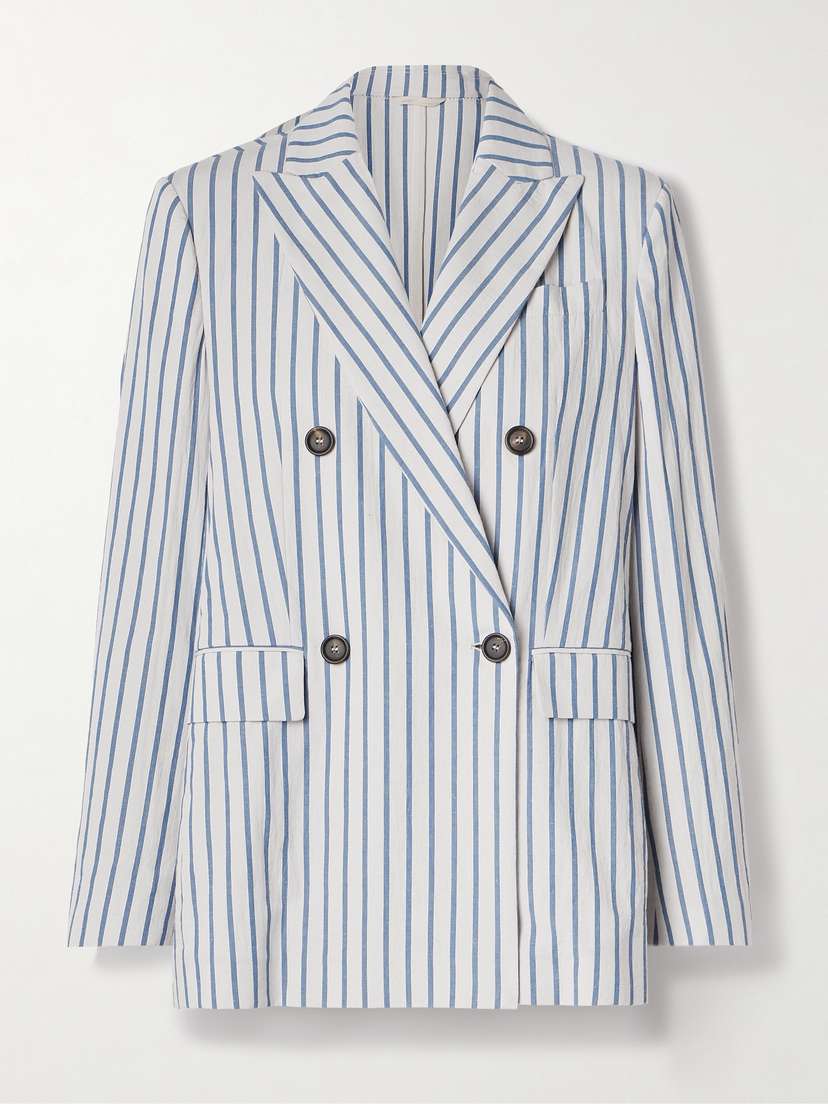 Brunello Cucinelli Double-breasted Striped Cotton And Linen-blend Blazer