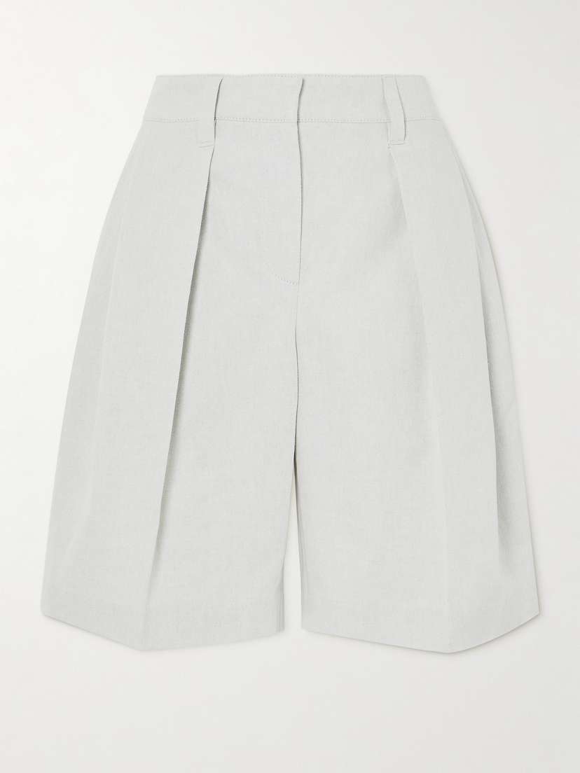 Brunello Cucinelli Pleated Cotton And Linen-blend Twill Shorts