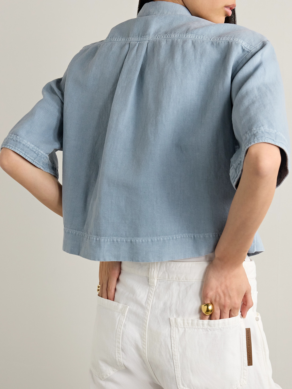 Bead-Embellished Cotton And Linen-Blend Twill Shirt