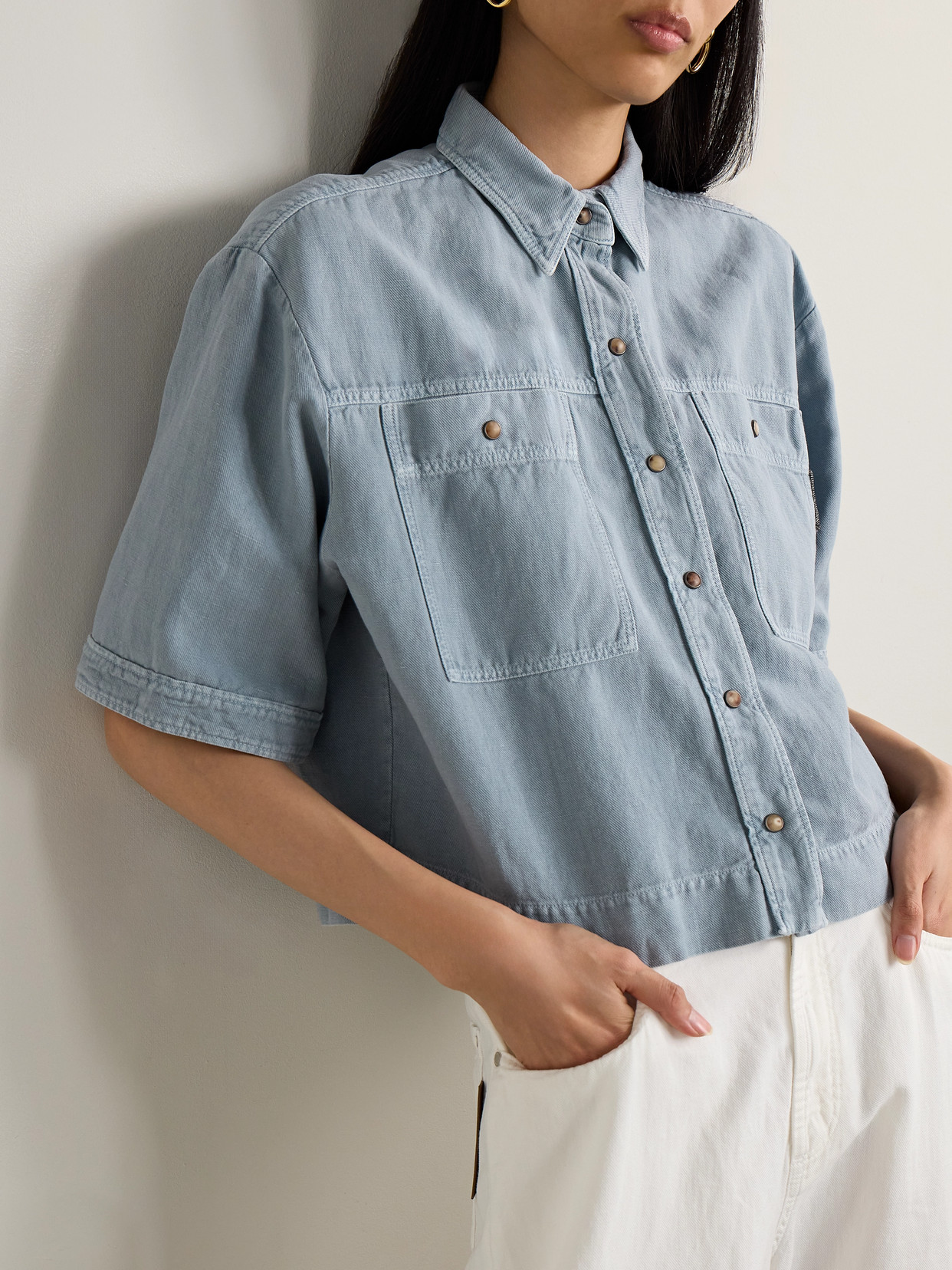 Bead-Embellished Cotton And Linen-Blend Twill Shirt