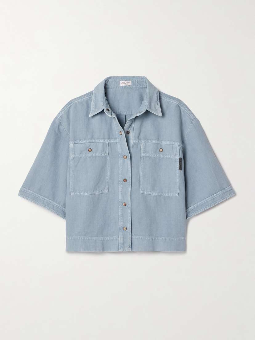 Brunello Cucinelli Bead-embellished Cotton And Linen-blend Twill Shirt