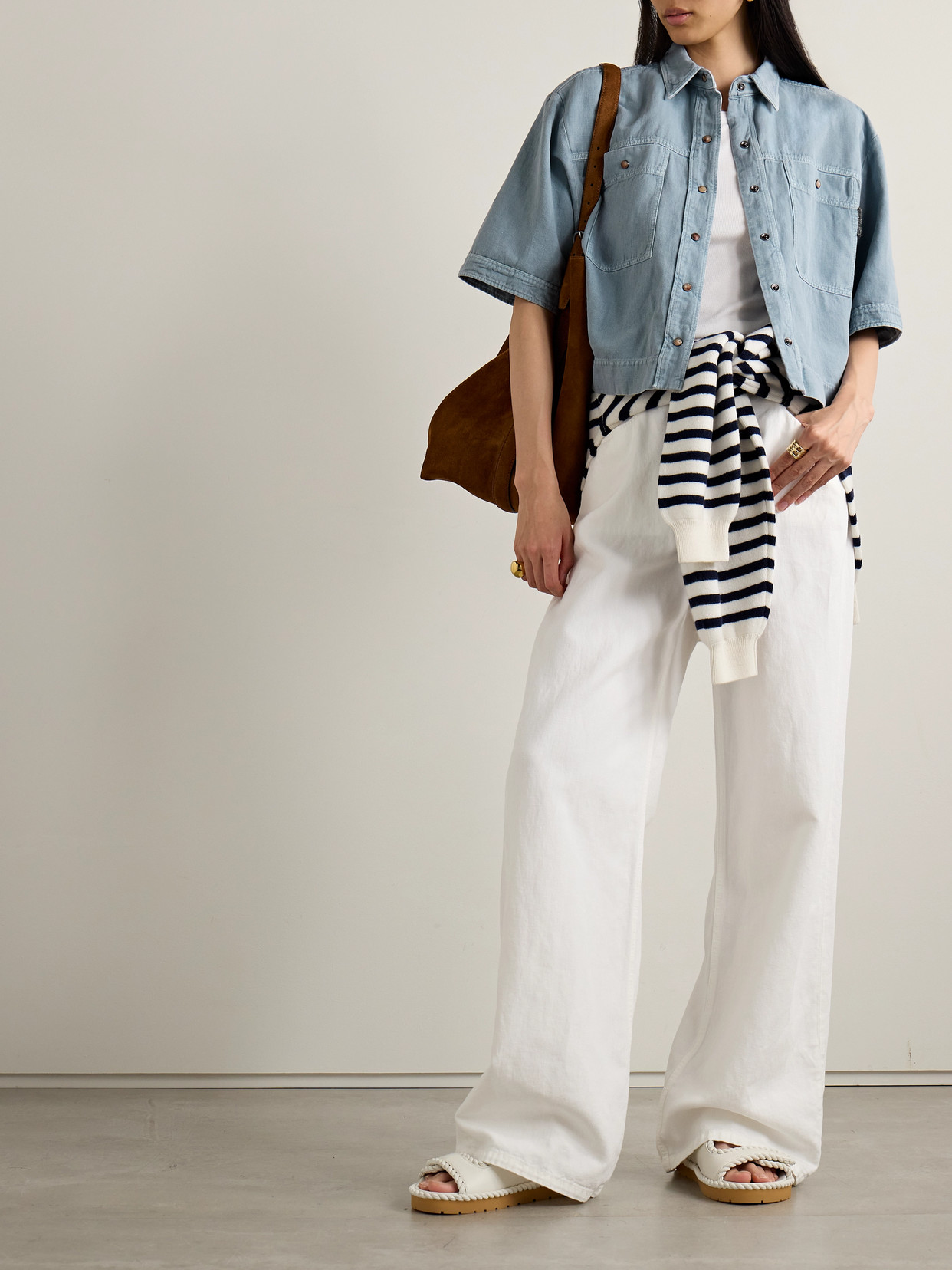 Bead-Embellished Cotton And Linen-Blend Twill Shirt