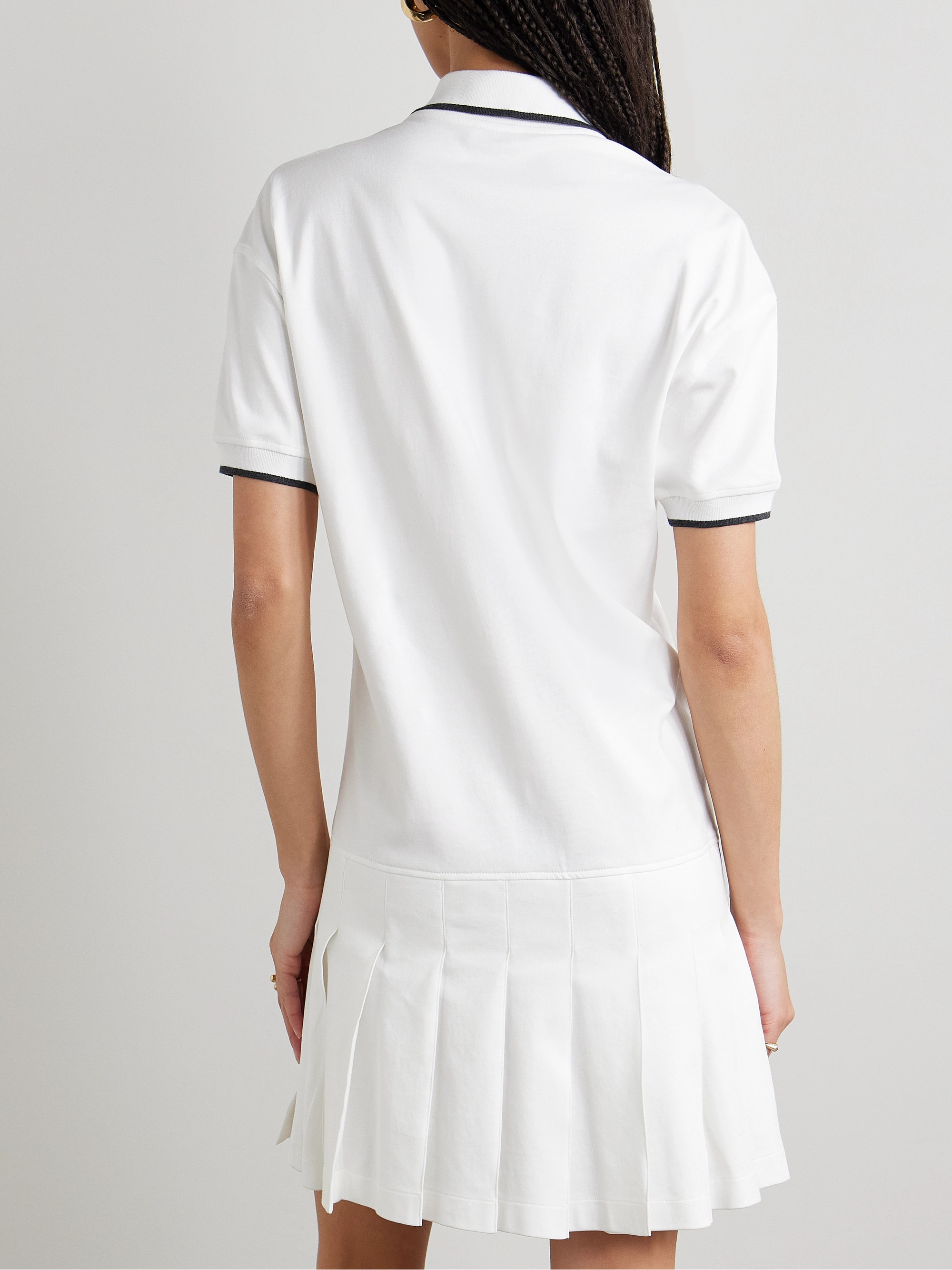 Brunello Cucinelli Tennis pleated embroidered cotton-jersey mini dress