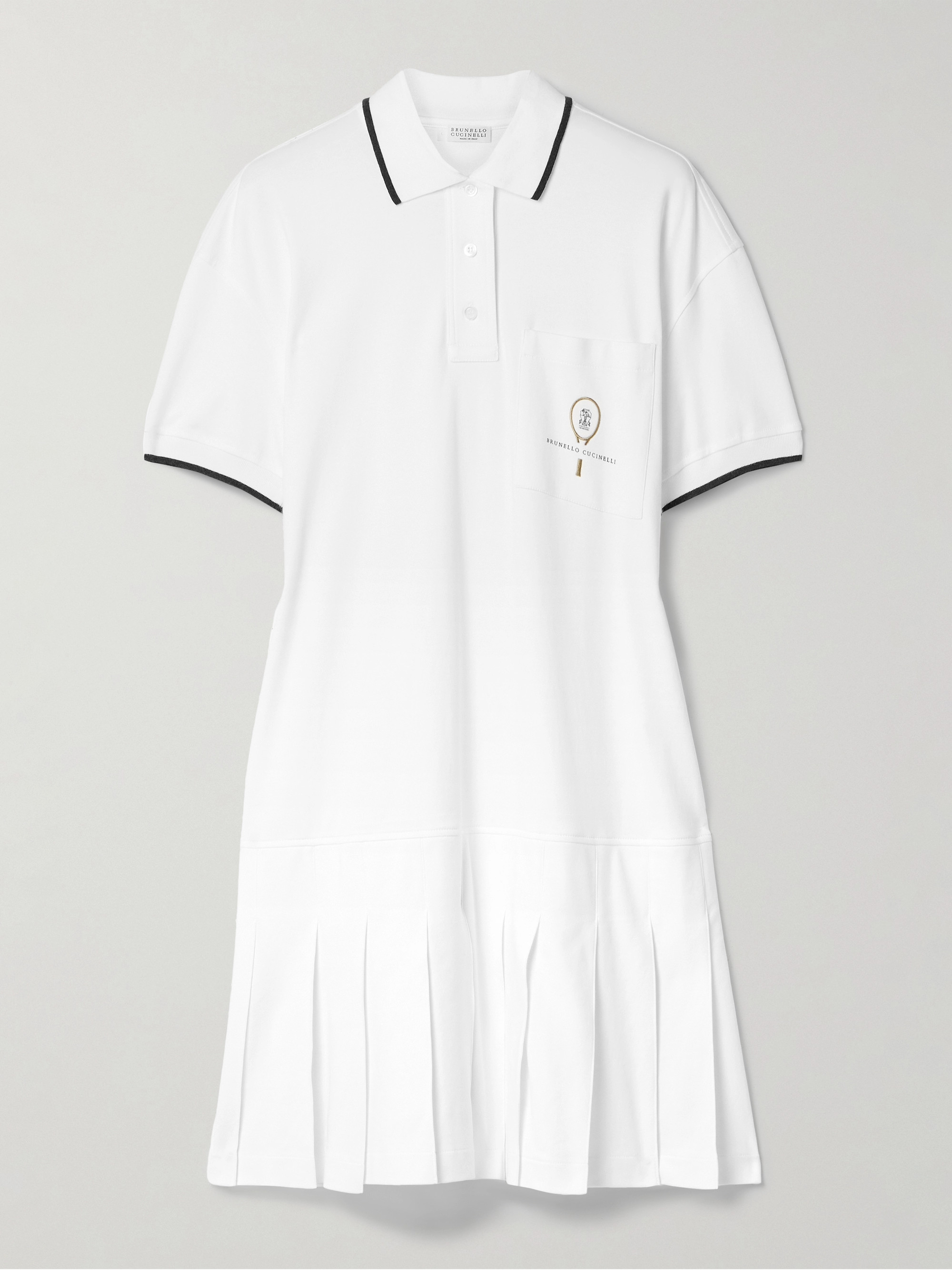 Brunello Cucinelli Tennis pleated embroidered cotton-jersey mini dress