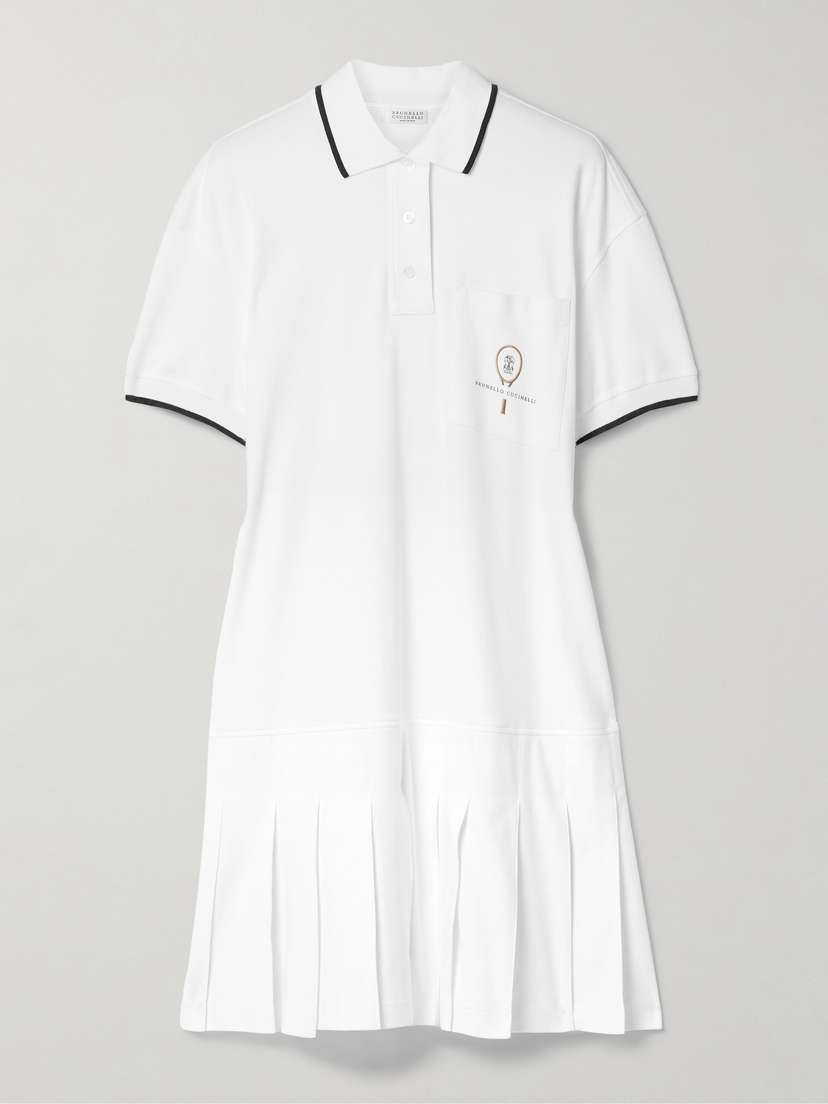 Brunello Cucinelli Tennis Pleated Embroidered Cotton-jersey Mini Dress
