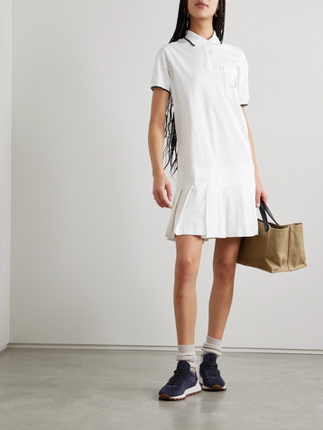 Brunello Cucinelli Tennis pleated embroidered cotton-jersey mini dress