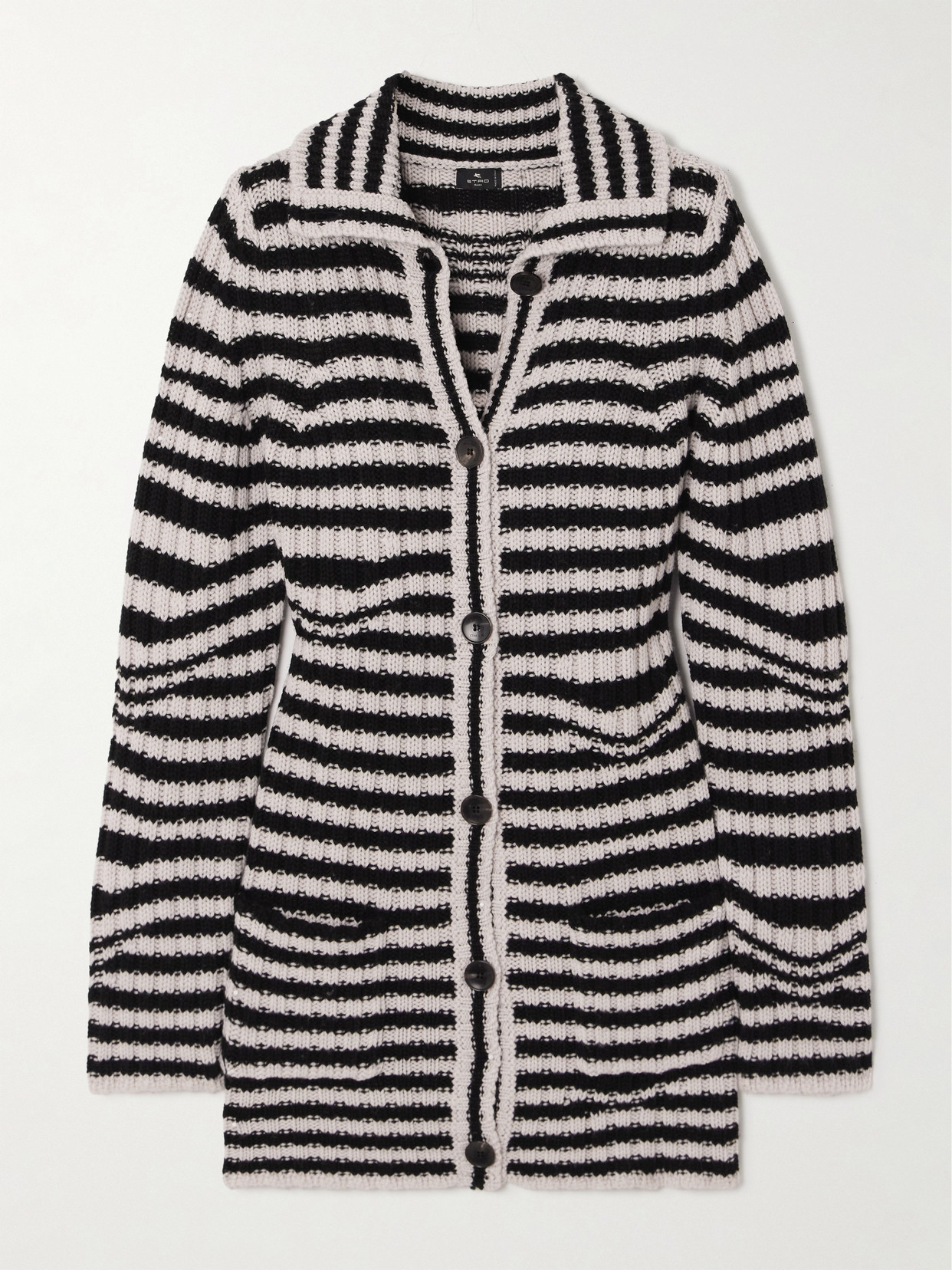 Etro Striped Jacquard-knit Wool Cardigan In Black