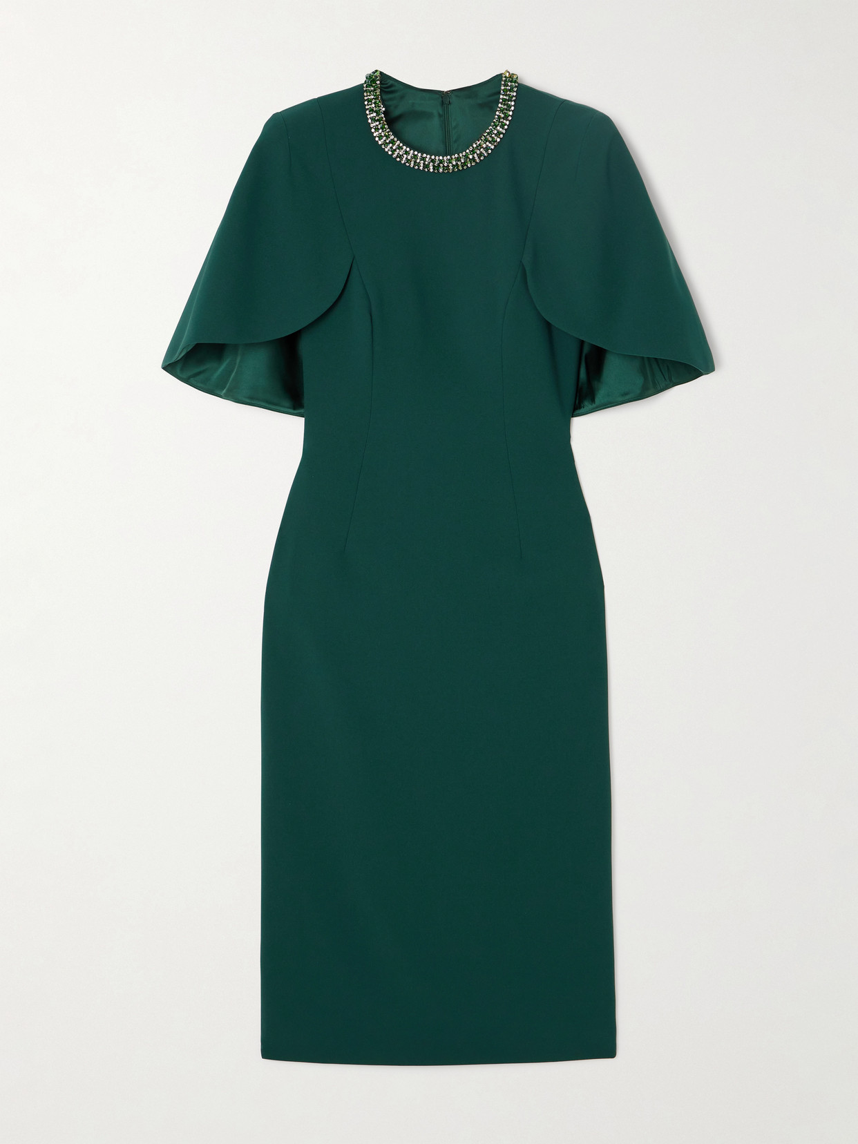 Jenny Packham Flirtini Cape-effect Crystal-embellished Crepe Midi Dress In Green