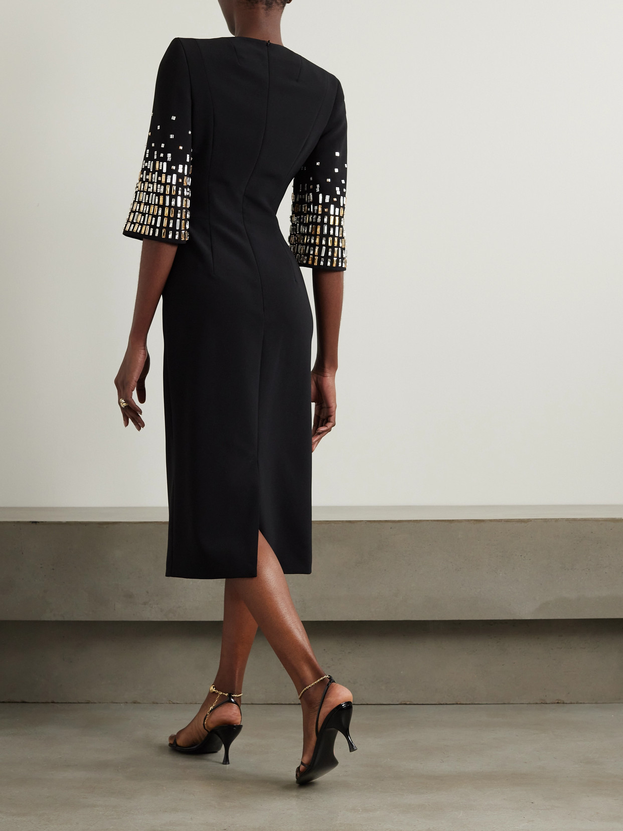 Jenny Packham Highball Queen Crystal-embellished Crepe Midi Dress In Black