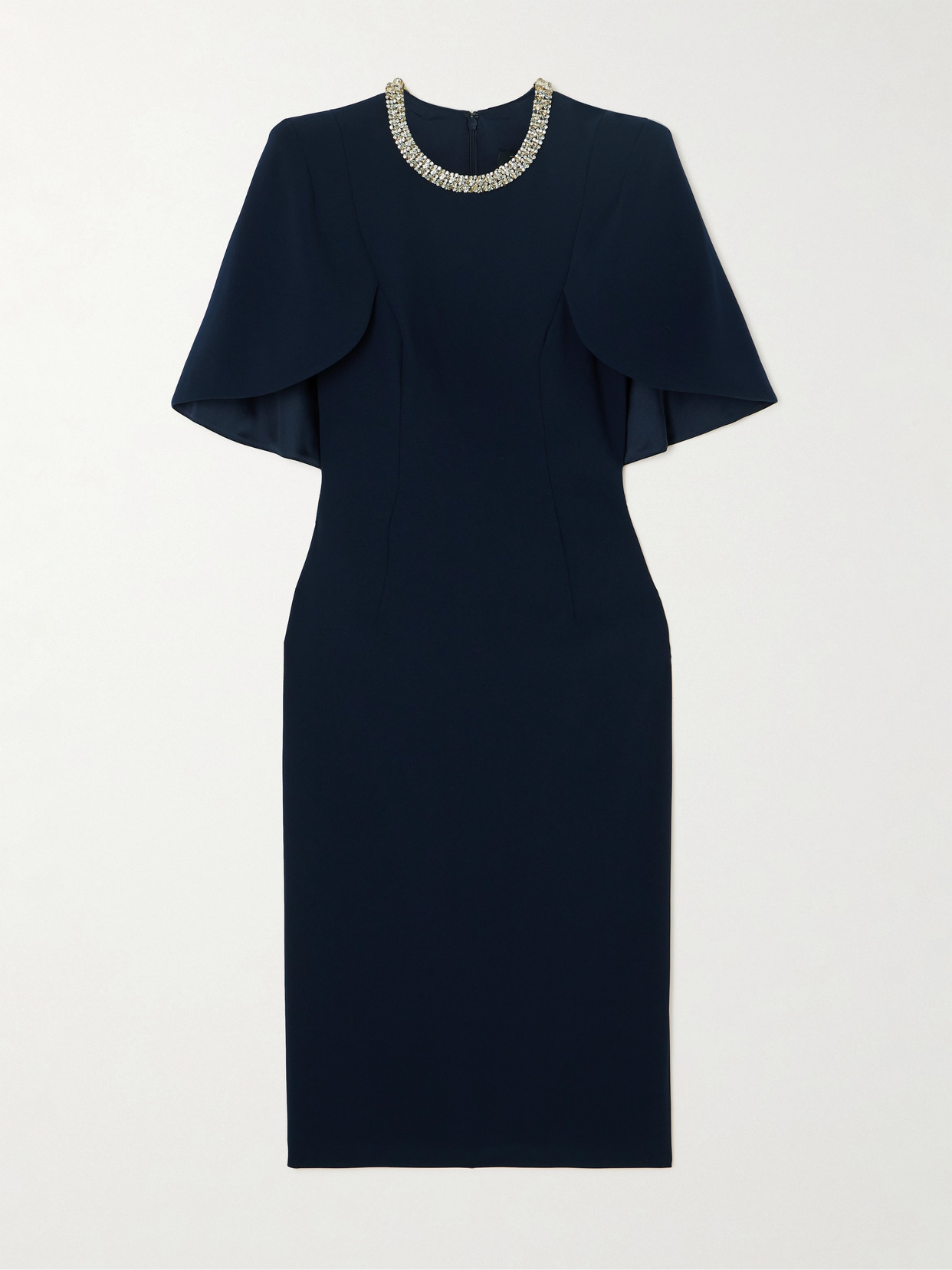 Jenny Packham Flirtini Cape-effect Crystal-embellished Crepe Midi Dress In Blue