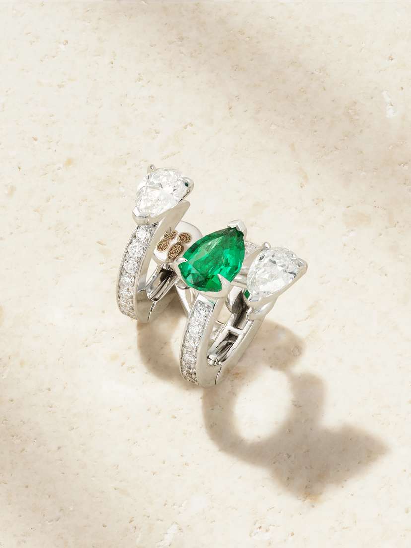 Repossi Serti Sur Vide 18-karat White Gold, Diamond And Emerald Single Earring