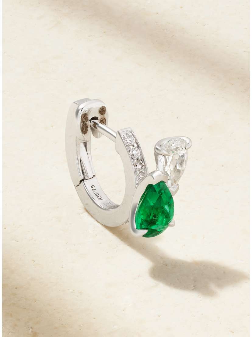 Repossi Serti Sur Vide 14-karat White Gold, Diamond And Emerald Single Earring