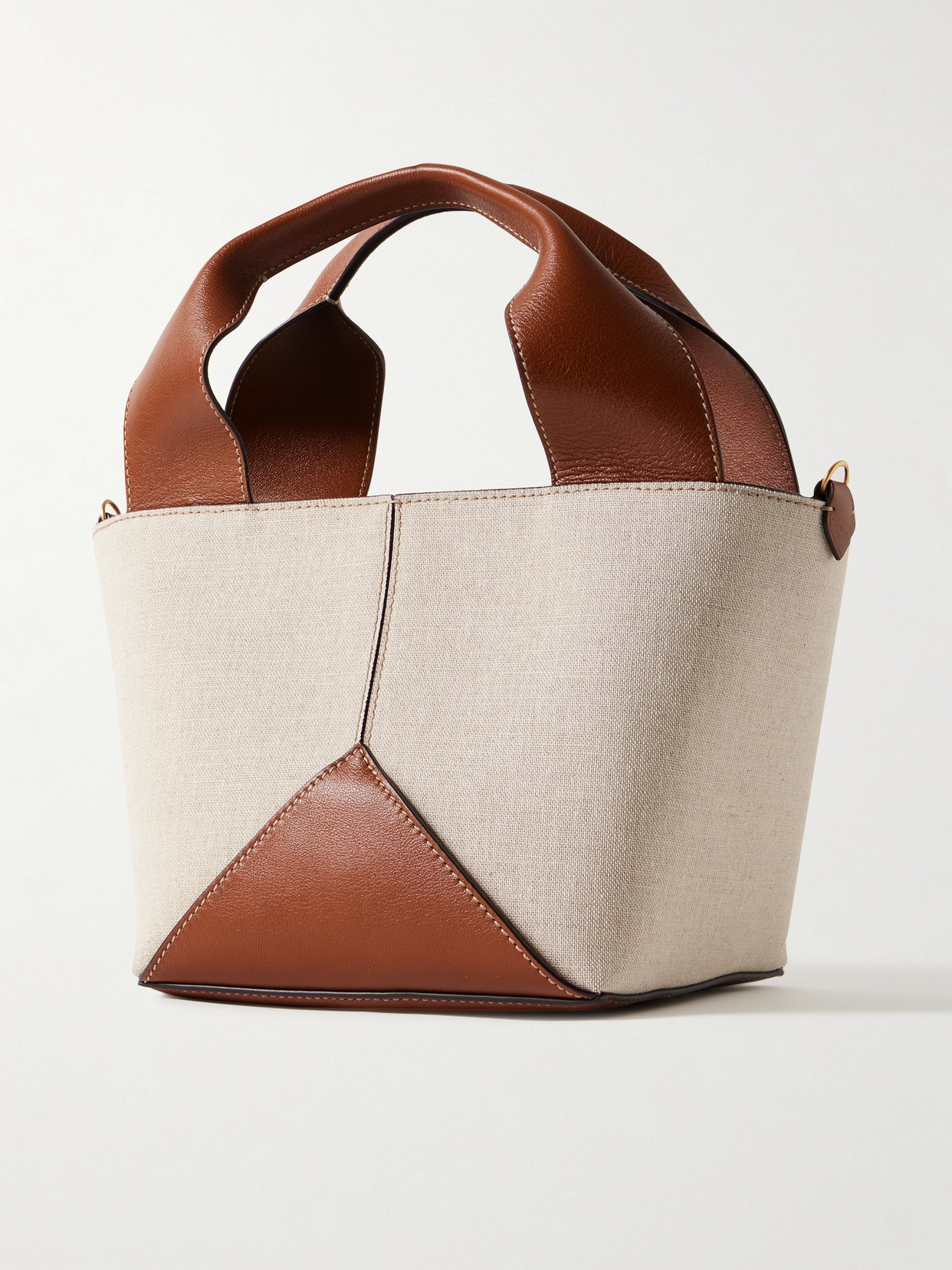 Shop Metier Market Mini Leather-trimmed Linen Tote In Off-white