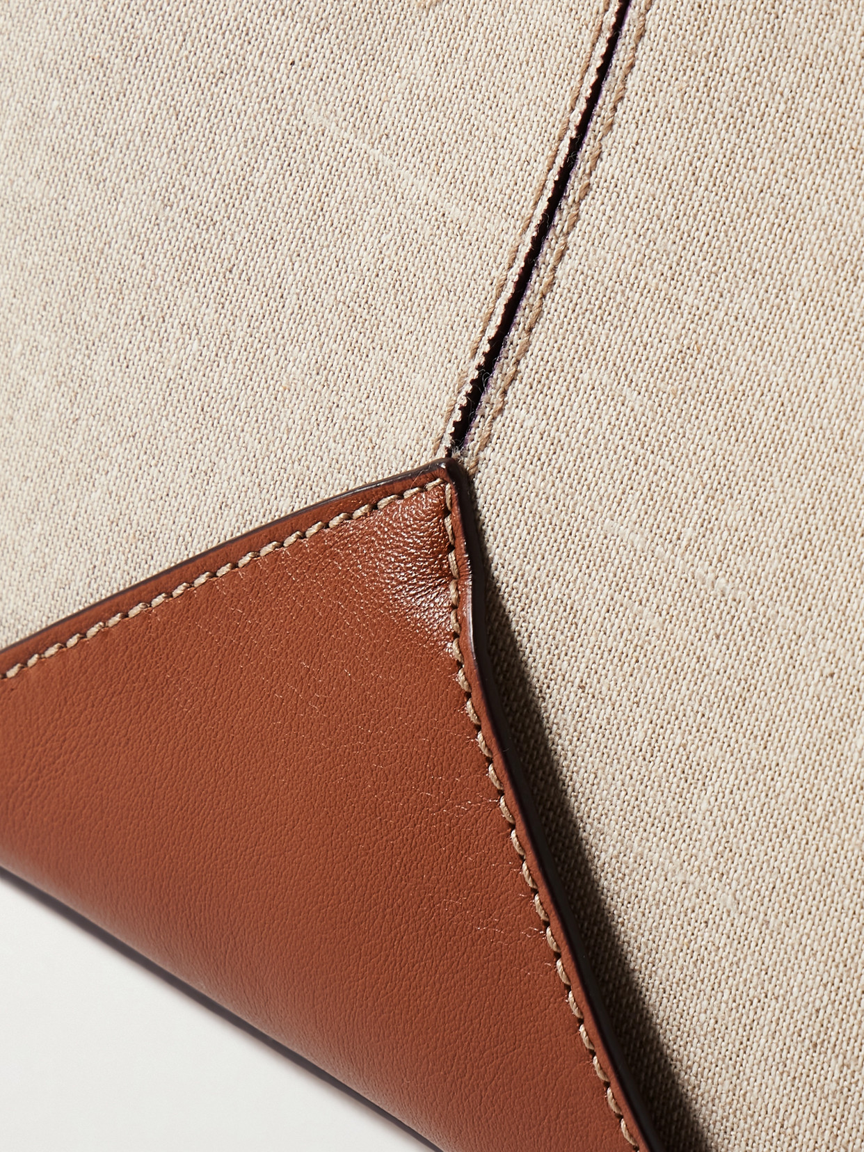 Metier Market Mini Leather-trimmed Linen Tote In Off-white