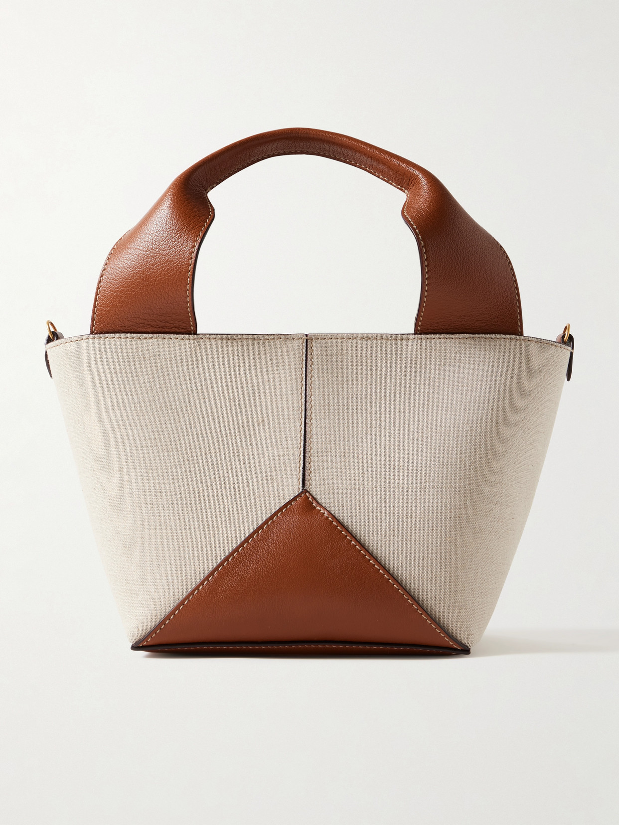 Metier Market Mini Leather-trimmed Linen Tote In Brown