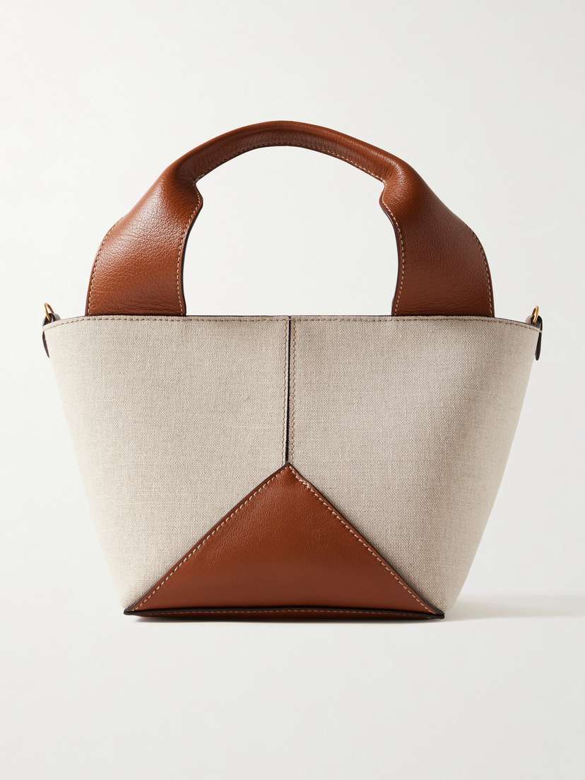 Métier Market Mini Leather-trimmed Linen Tote