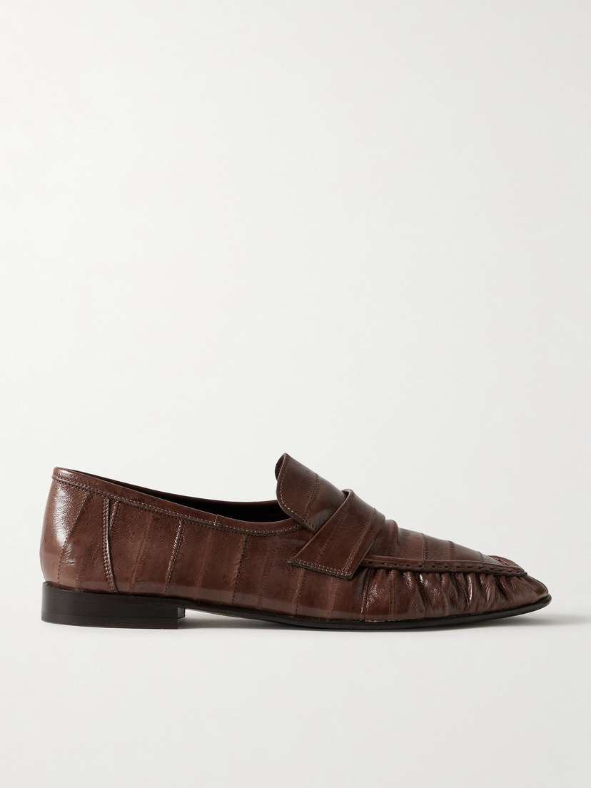 The Row Paneled Glossed-leather Loafers
