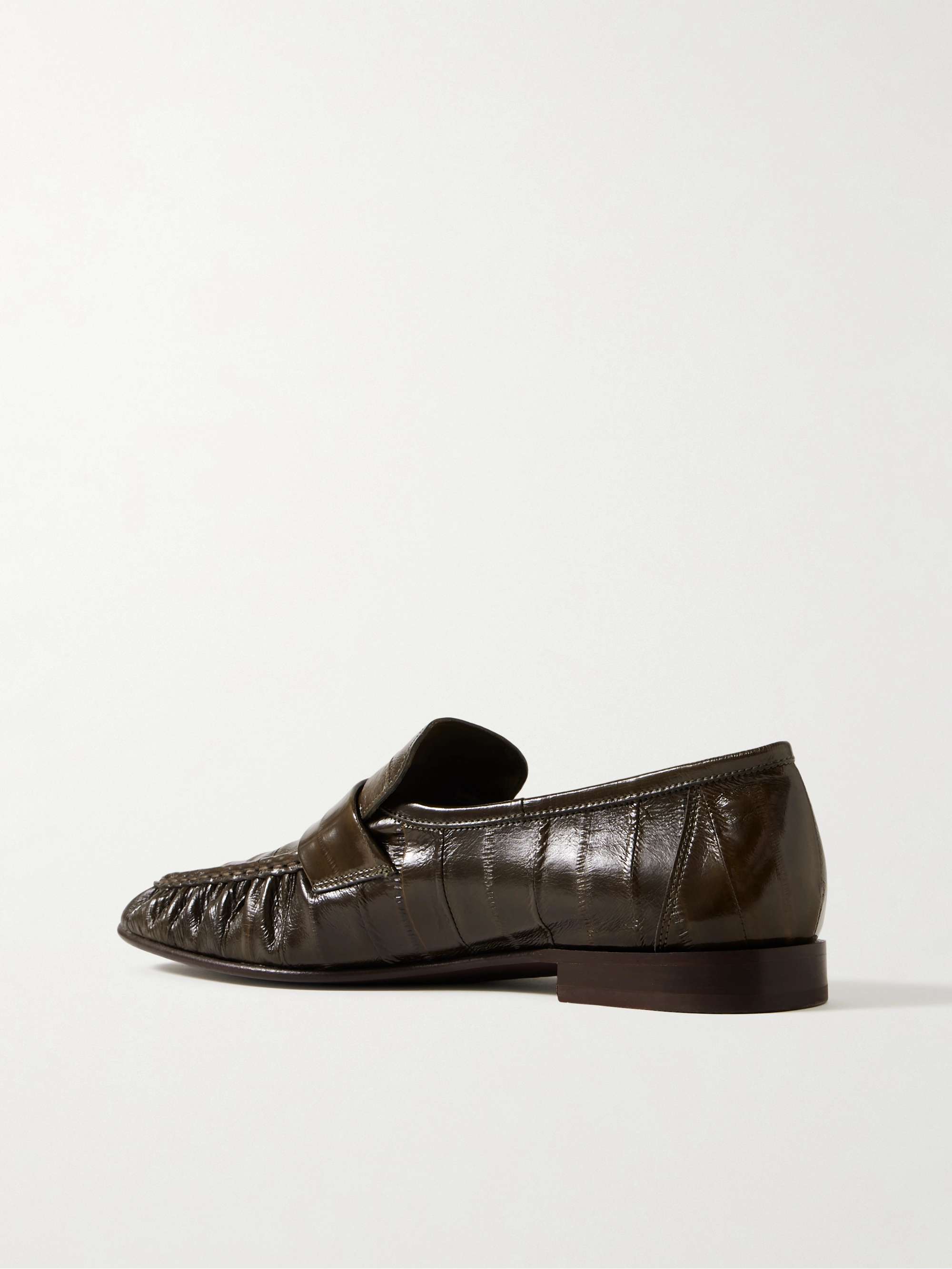 THE ROW Crinkled glossed-leather loafers