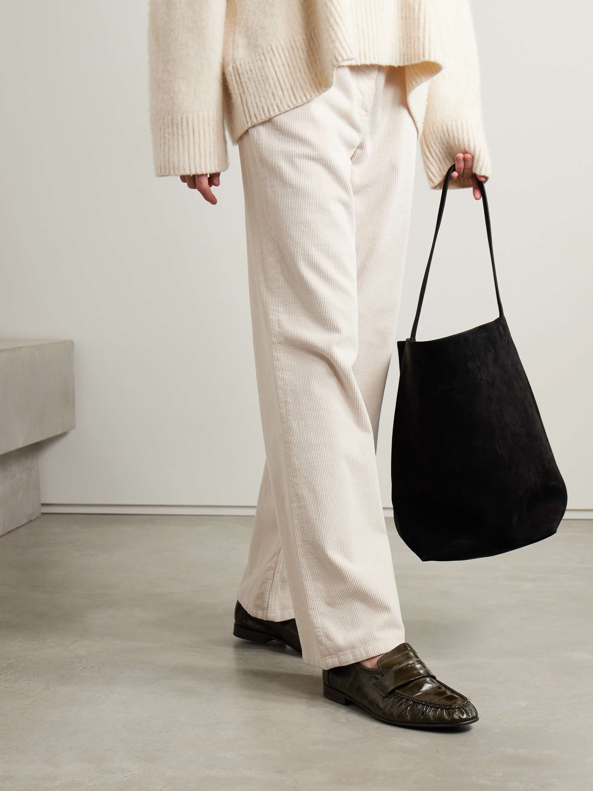 THE ROW Crinkled glossed-leather loafers
