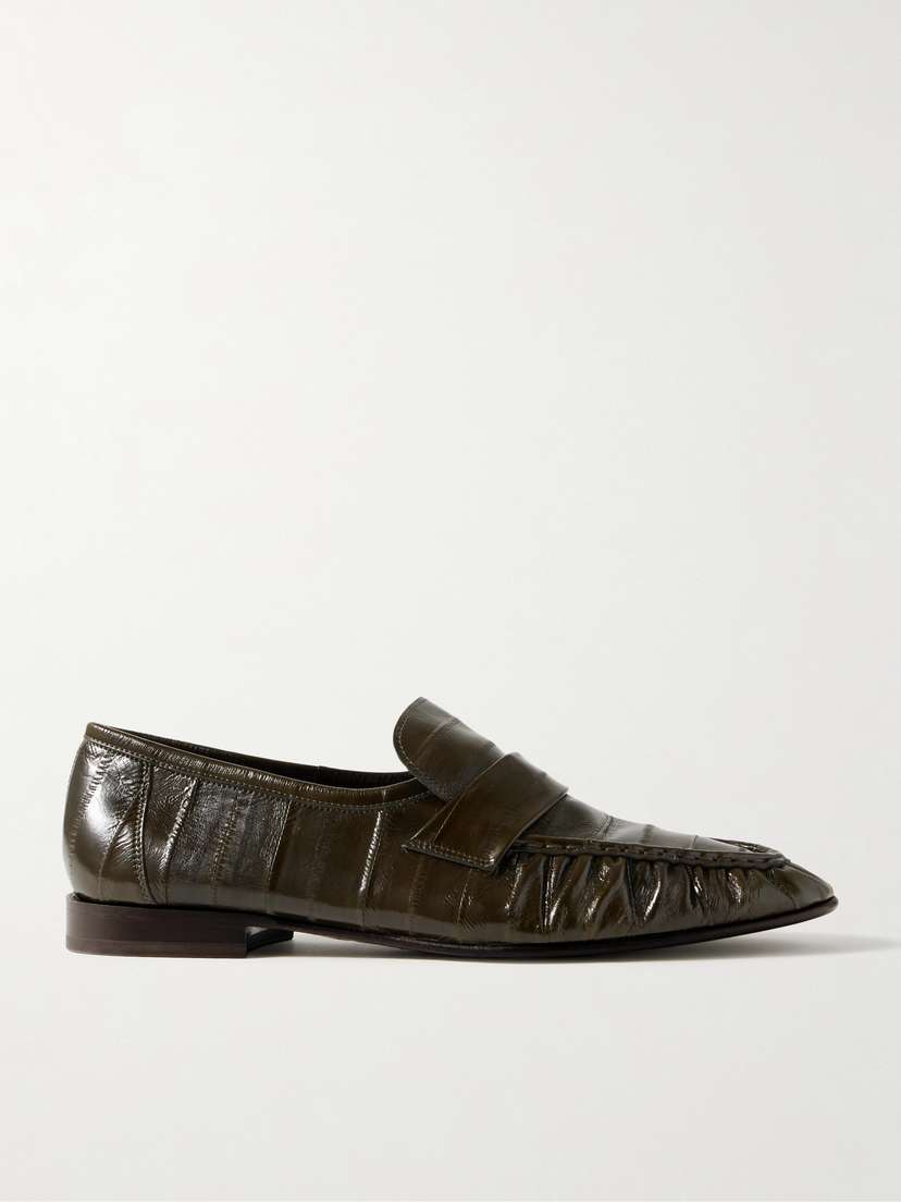 The Row Paneled Glossed-leather Loafers