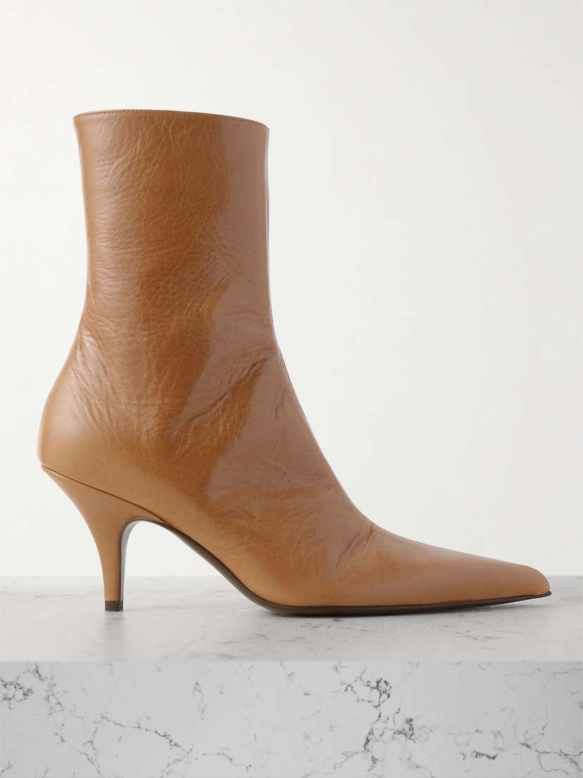 The Row Sling Glossed Textured-leather Ankle Boots
