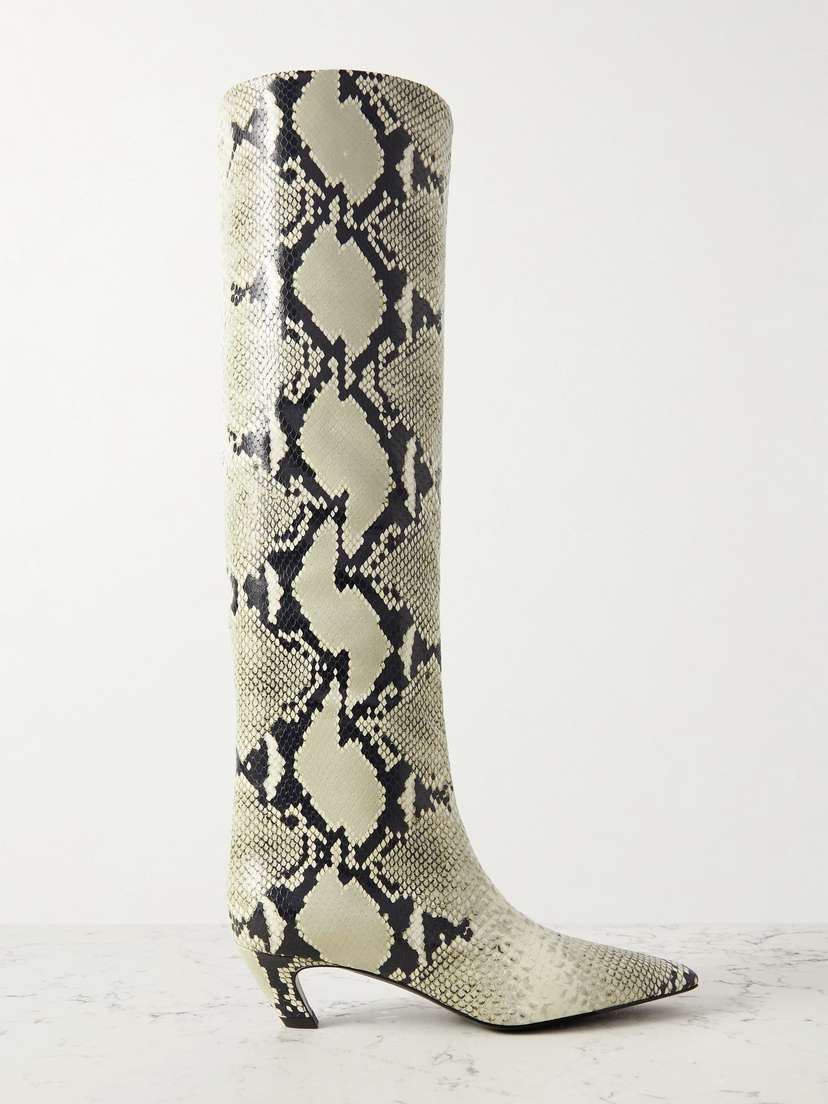 Khaite Davis Snake-effect Leather Knee Boots