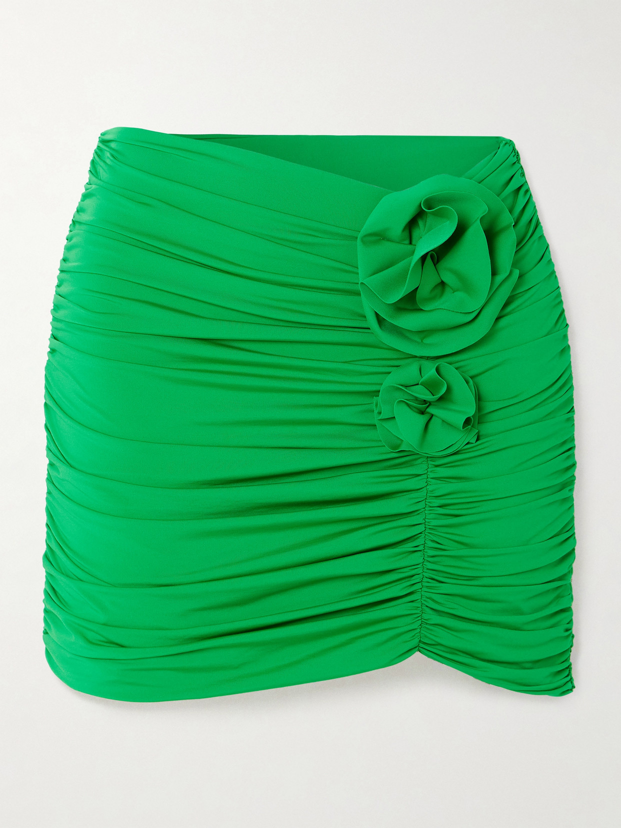 Maygel Coronel + Net Sustain Margau Appliquéd Ruched Stretch-jersey Mini Skirt - Green