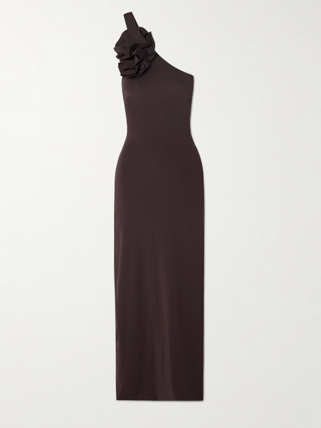 Maygel Coronel + Net Sustain Adda One-shoulder Appliquéd Stretch-jersey Maxi Dress - Brown