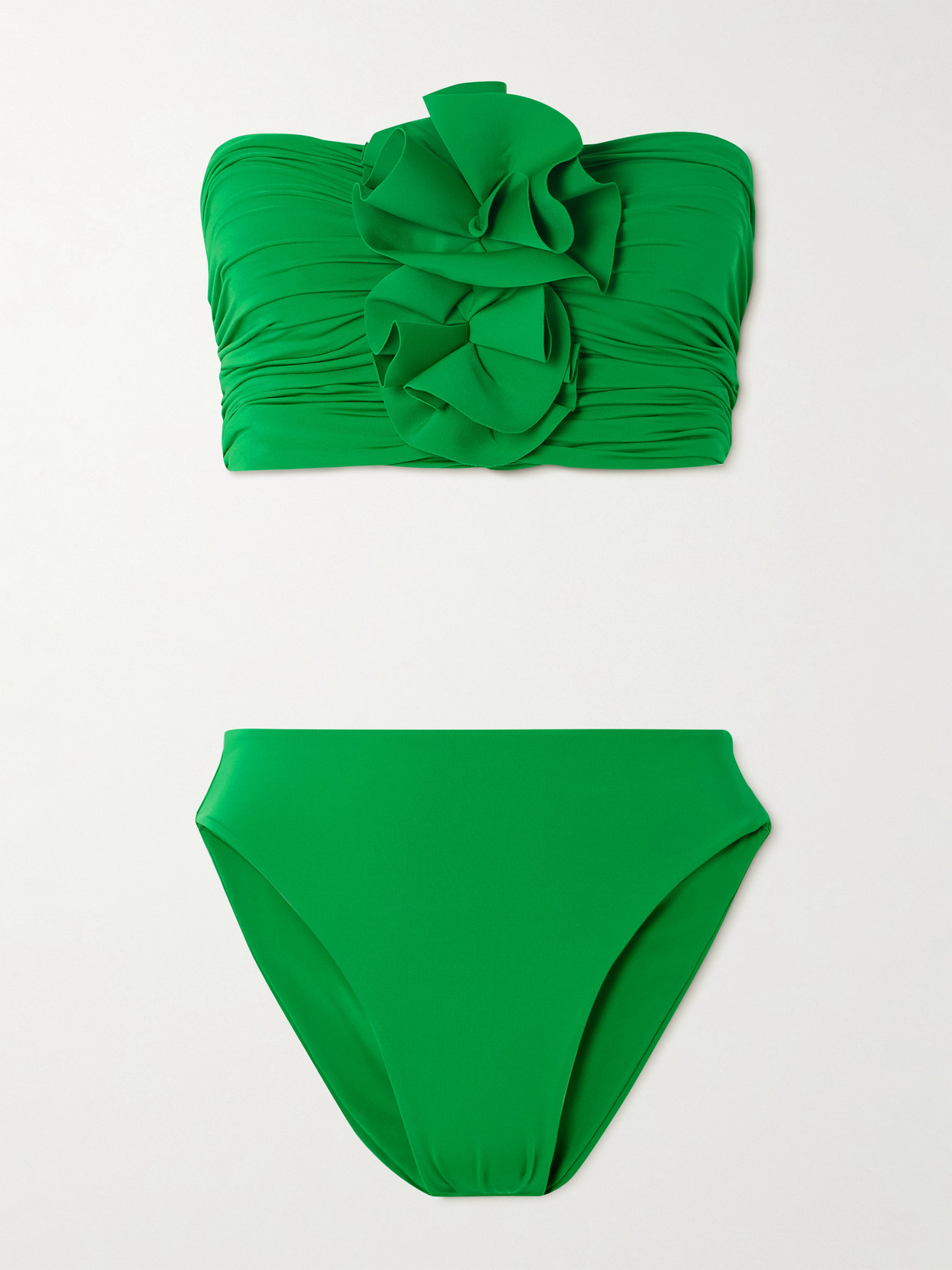 Maygel Coronel + Net Sustain Melao Ruched Appliquéd Bikini In Green