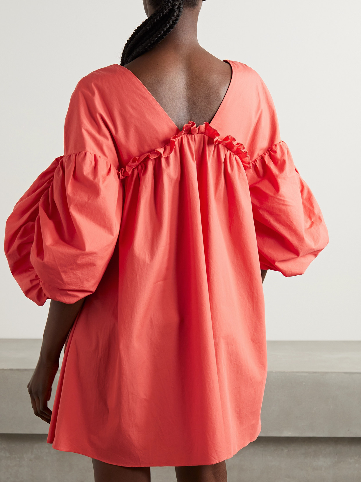 Kika Vargas + Net Sustain Annie Ruffled Cotton-poplin Mini Dress In Red
