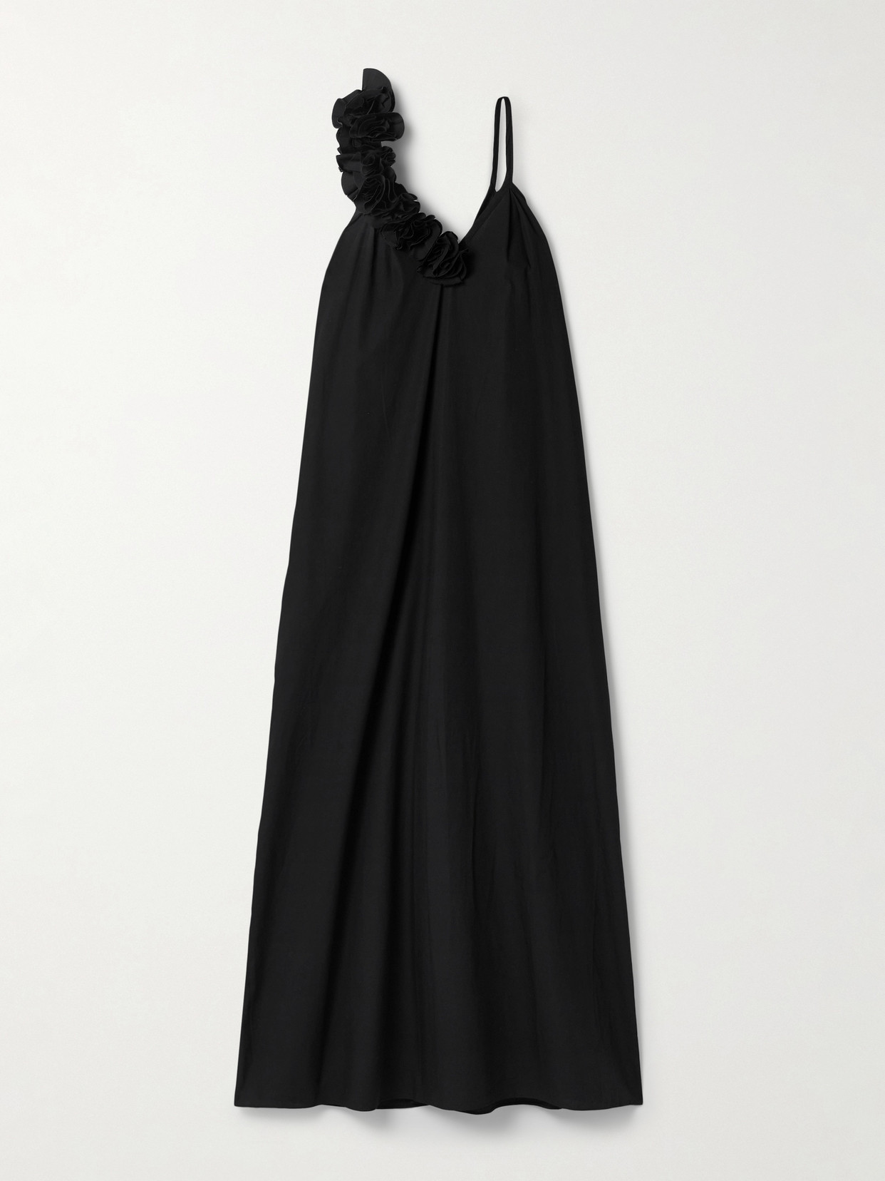 Kika Vargas + Net Sustain Linda Appliquéd Cotton-poplin Maxi Dress In Black