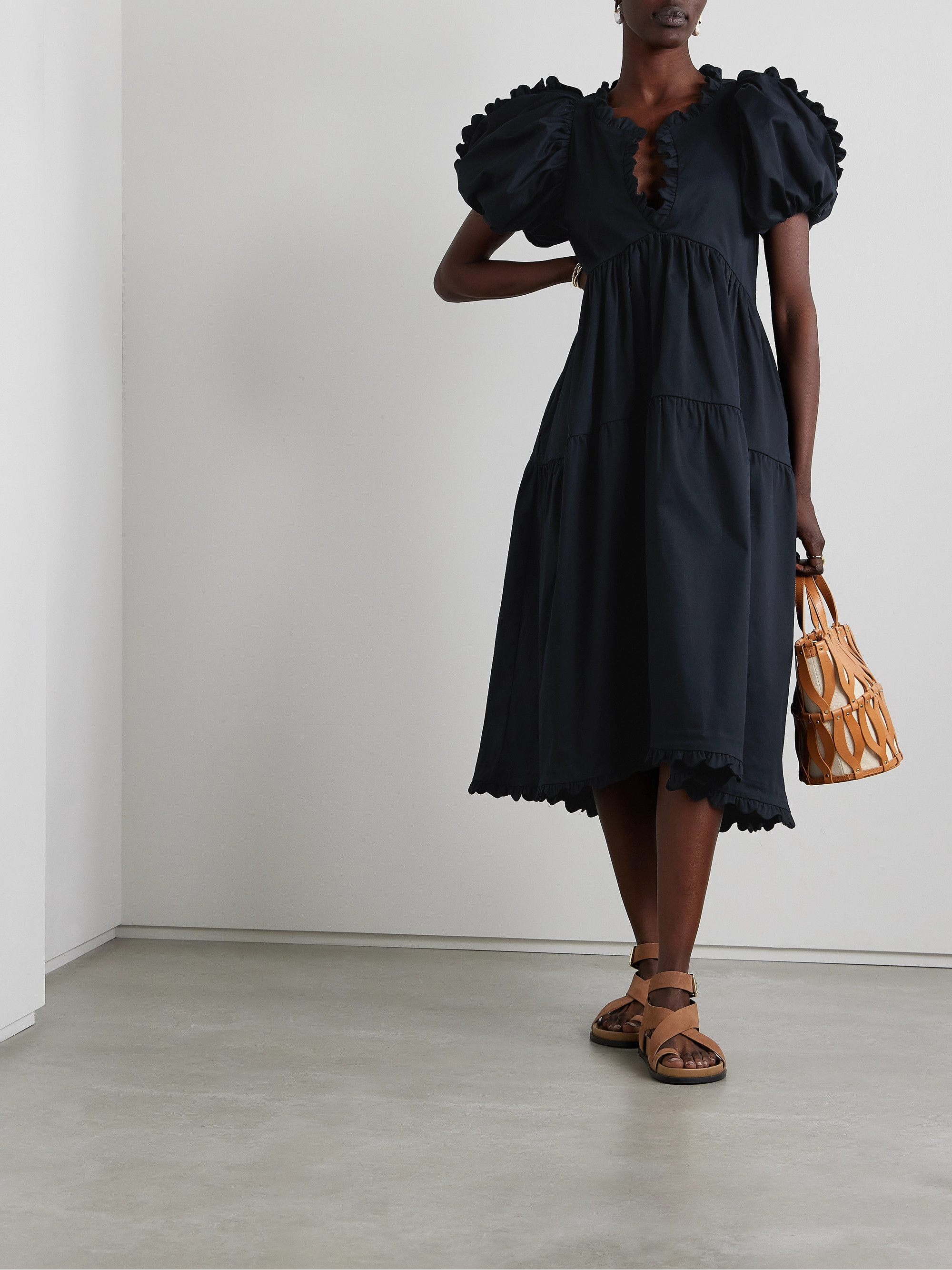 Kika Vargas - + NET SUSTAIN Leanna ruffled tiered cotton-poplin