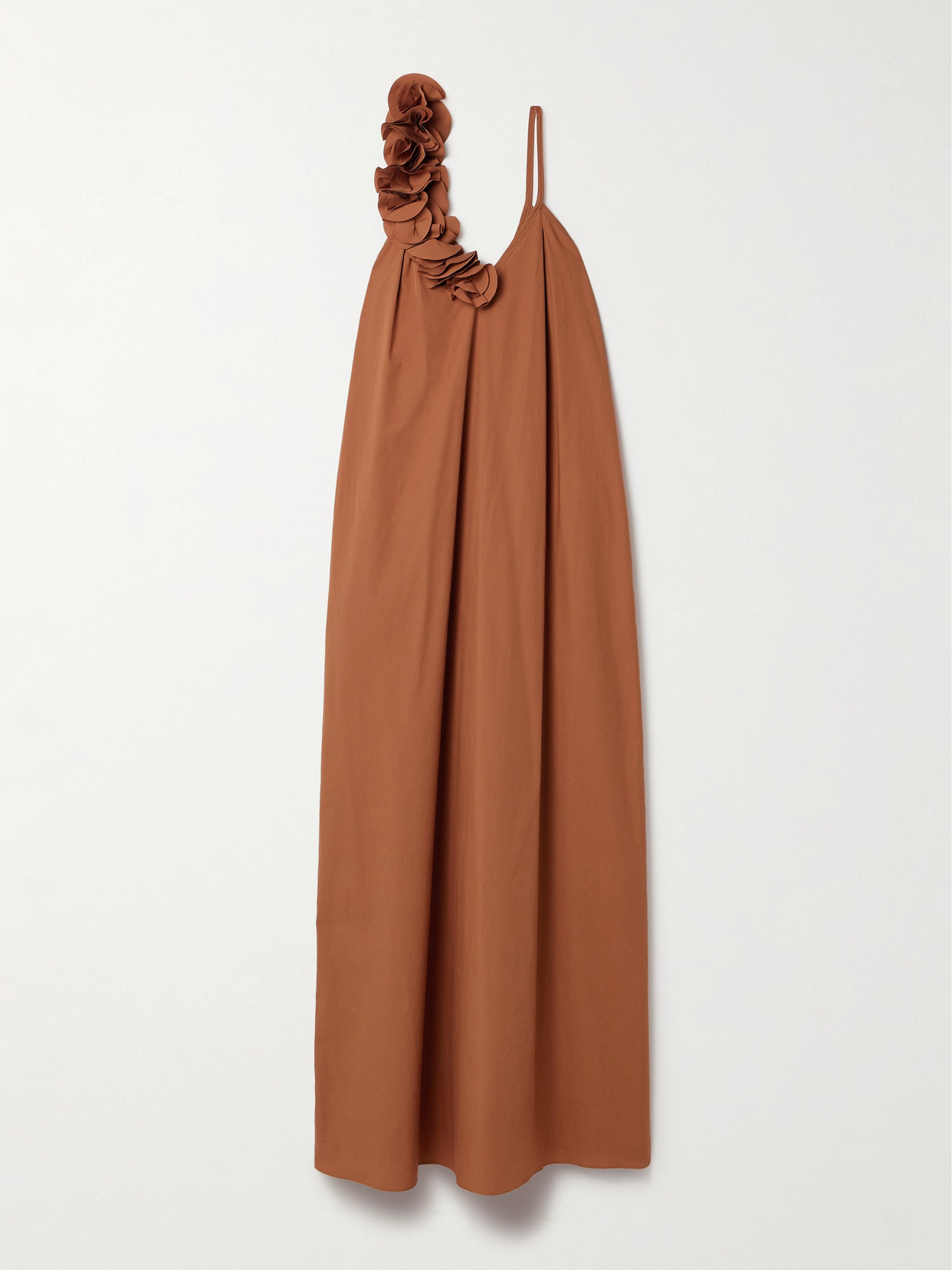 Kika Vargas + Net Sustain Linda Appliquéd Cotton-poplin Maxi Dress In Brown