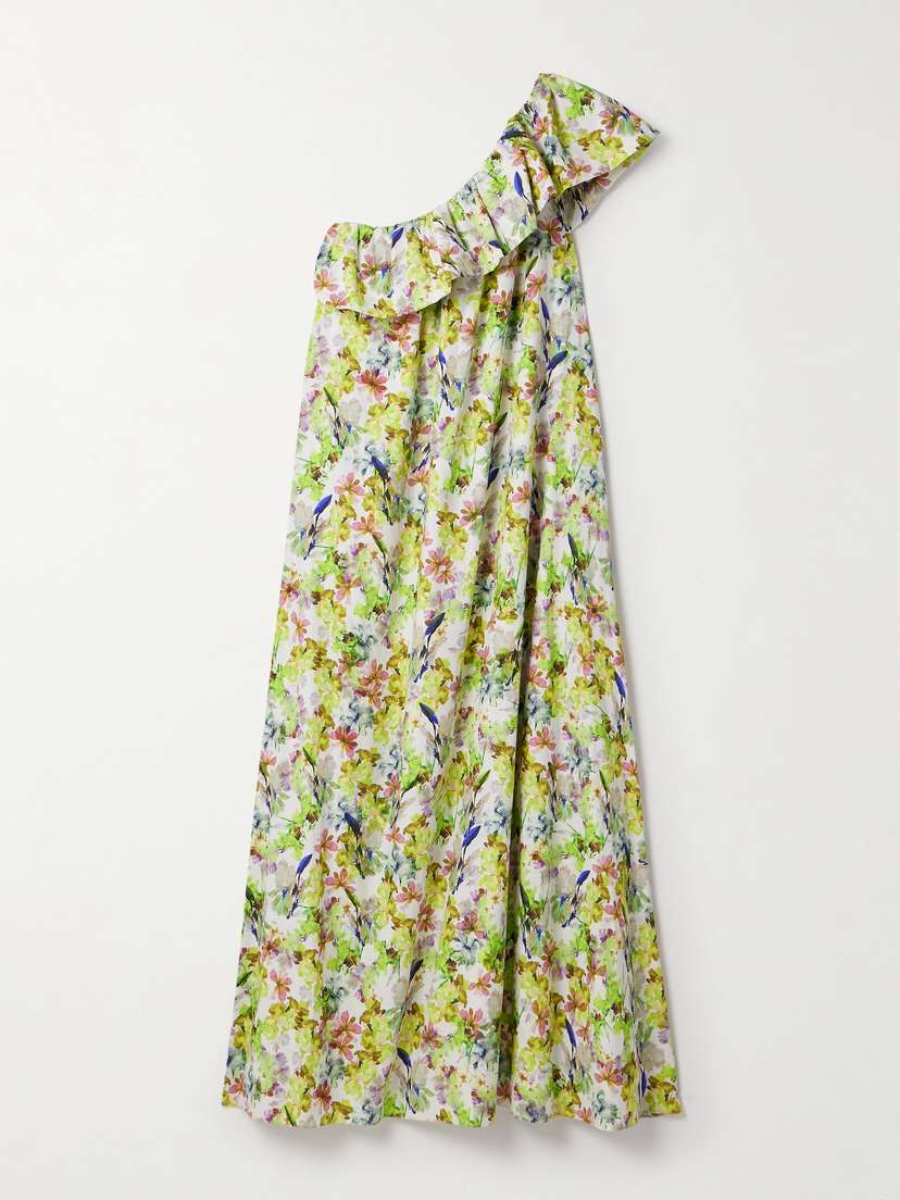 Kika Vargas + Net Sustain Bonnie One-shoulder Ruffled Floral-print Cotton-poplin Maxi Dress