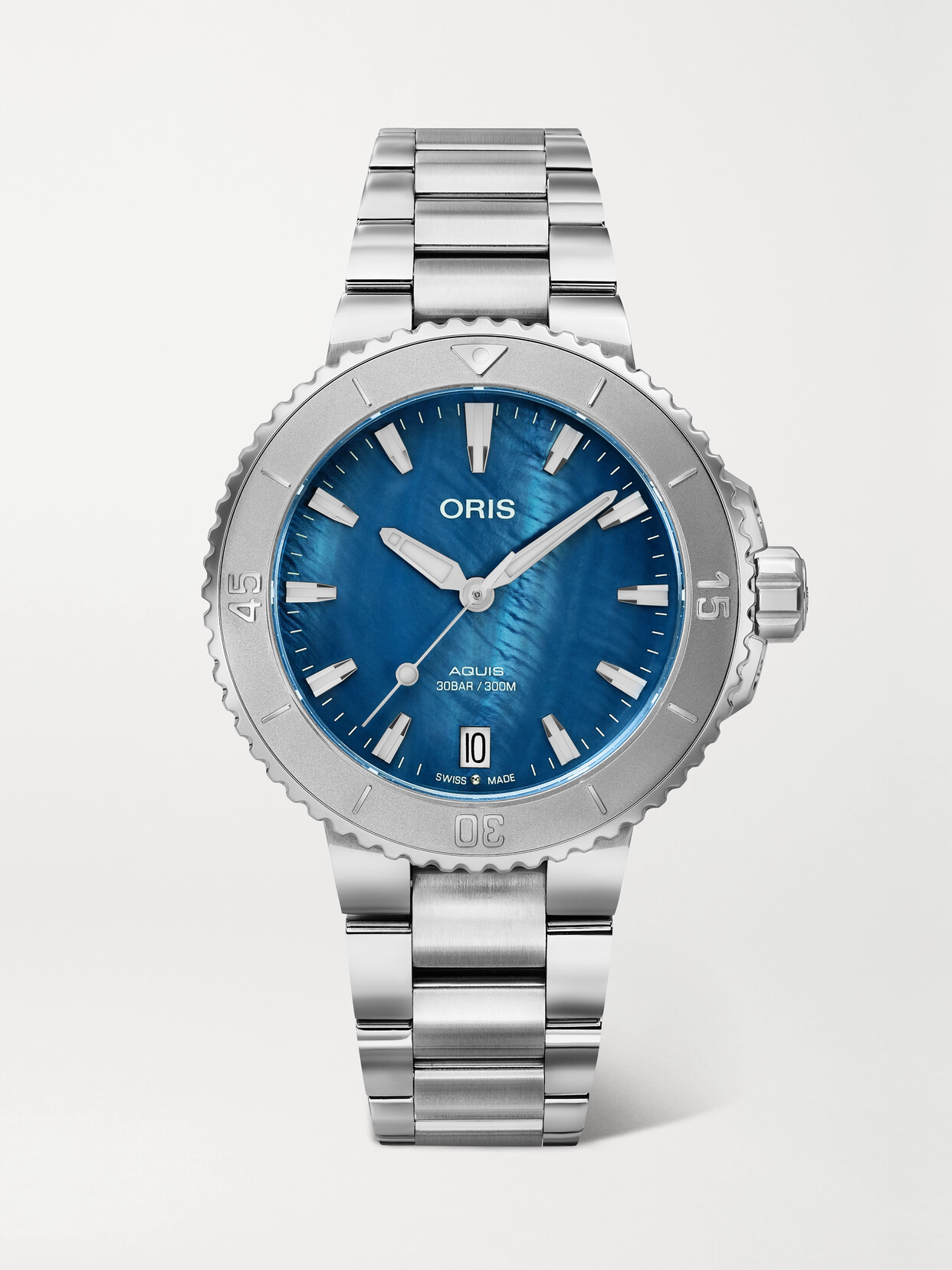 Oris Aquis Date Automatic 36.5mm Stainless Steel And Mother-of-pearl Watch In Blue