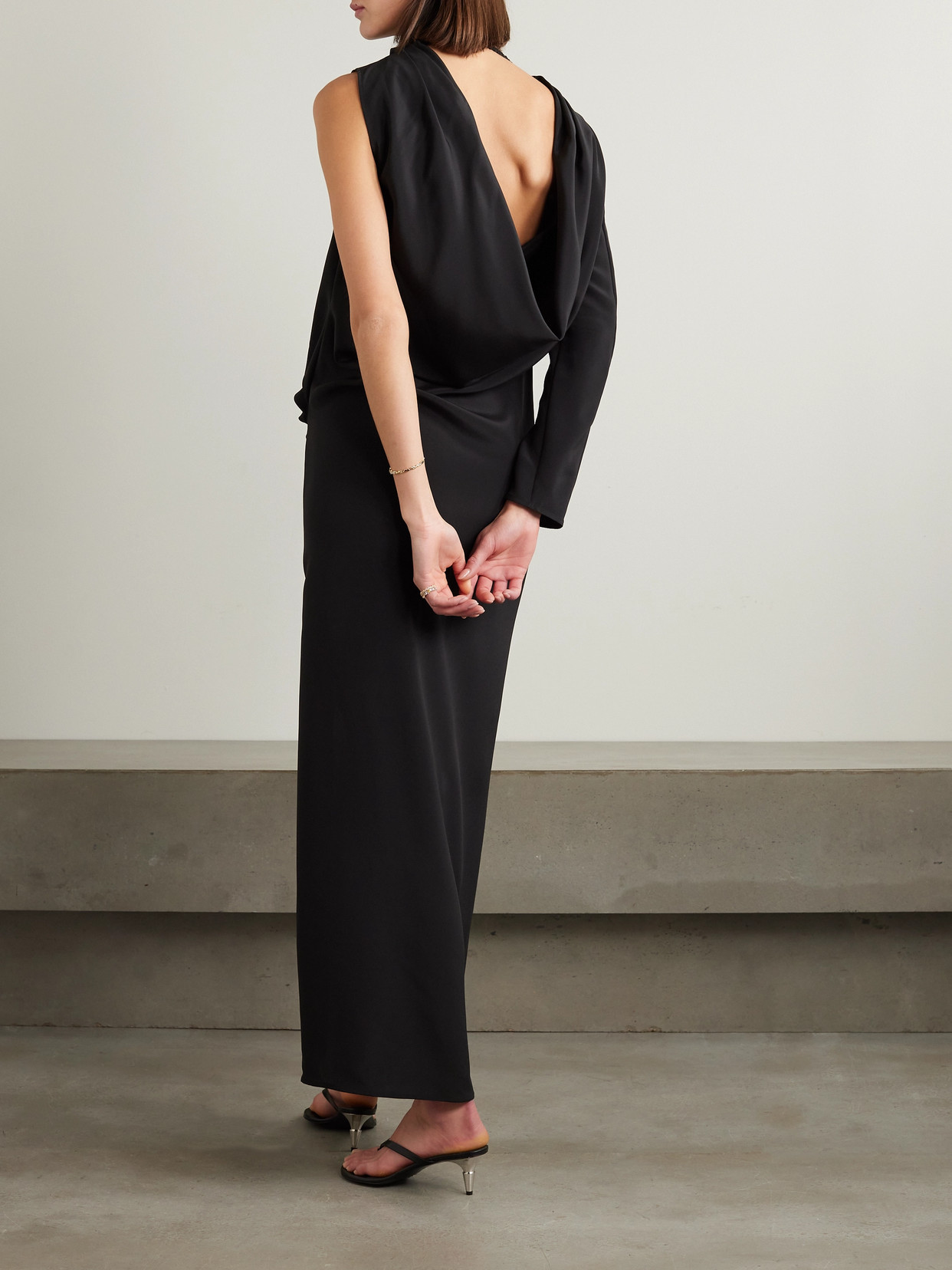 Shop Michael Lo Sordo One-sleeve Draped Silk-crepe Gown In Black