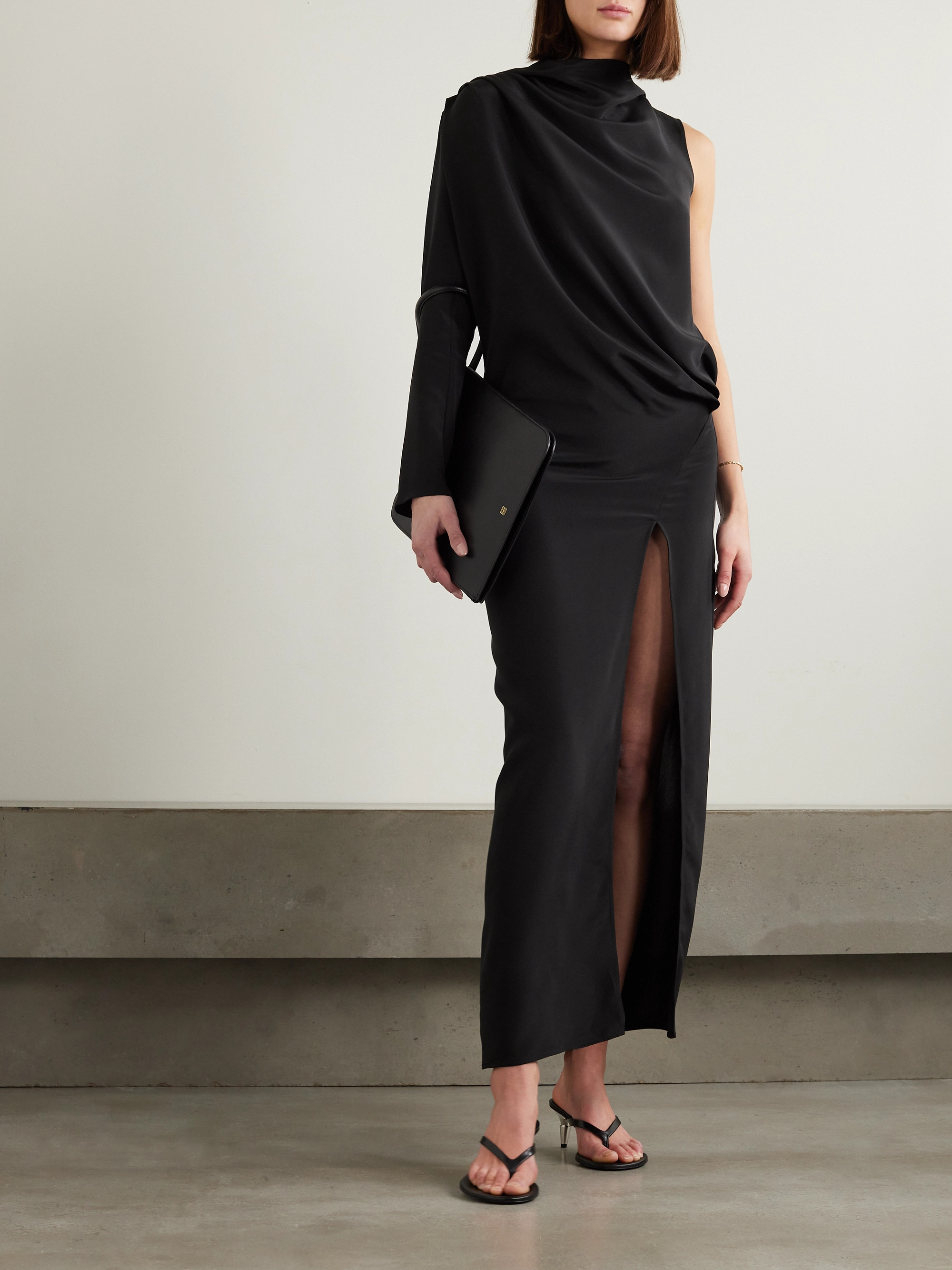 Michael Lo Sordo One-sleeve draped silk-crepe gown