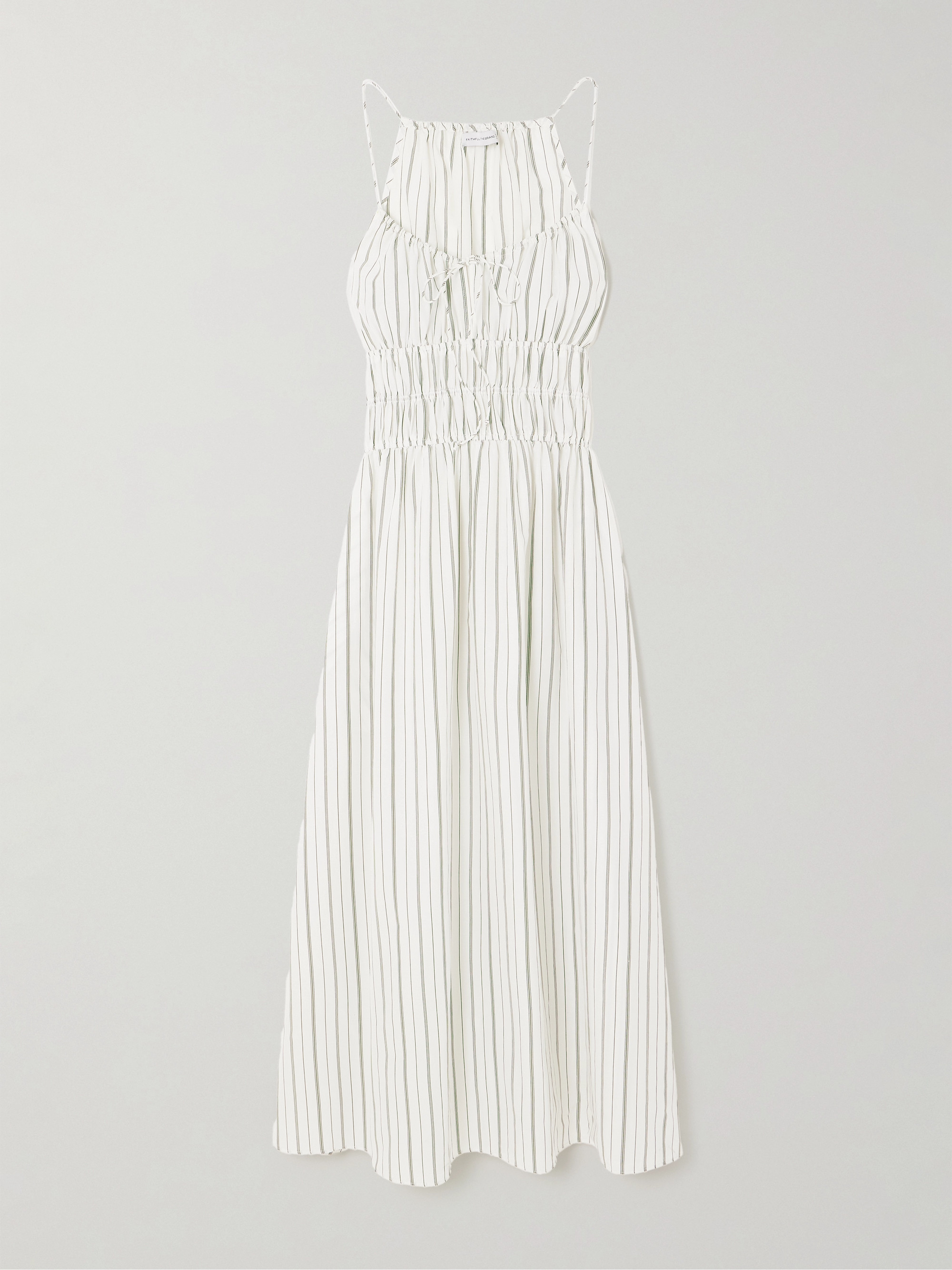 Faithfull - + NET SUSTAIN Carinna shirred striped silk and cotton-blend  poplin midi dress | Plush