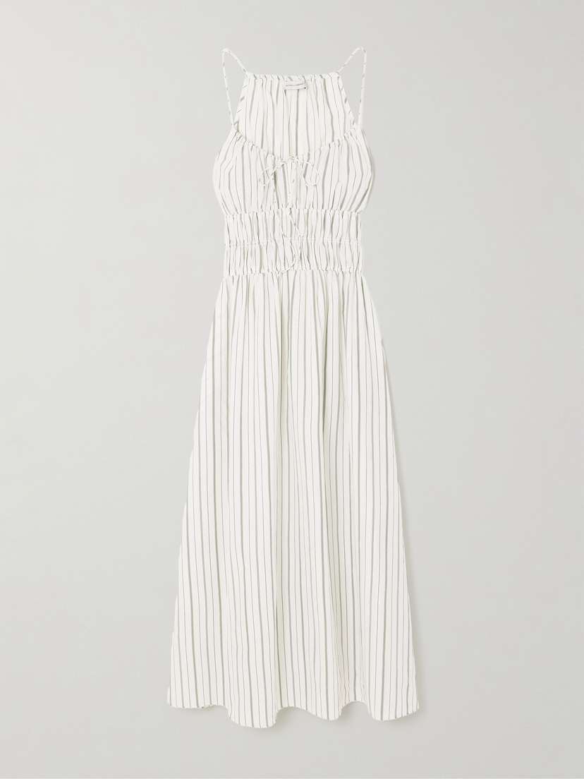 Faithfull + Net Sustain Carinna Shirred Striped Silk And Cotton-blend Poplin Midi Dress - xx large