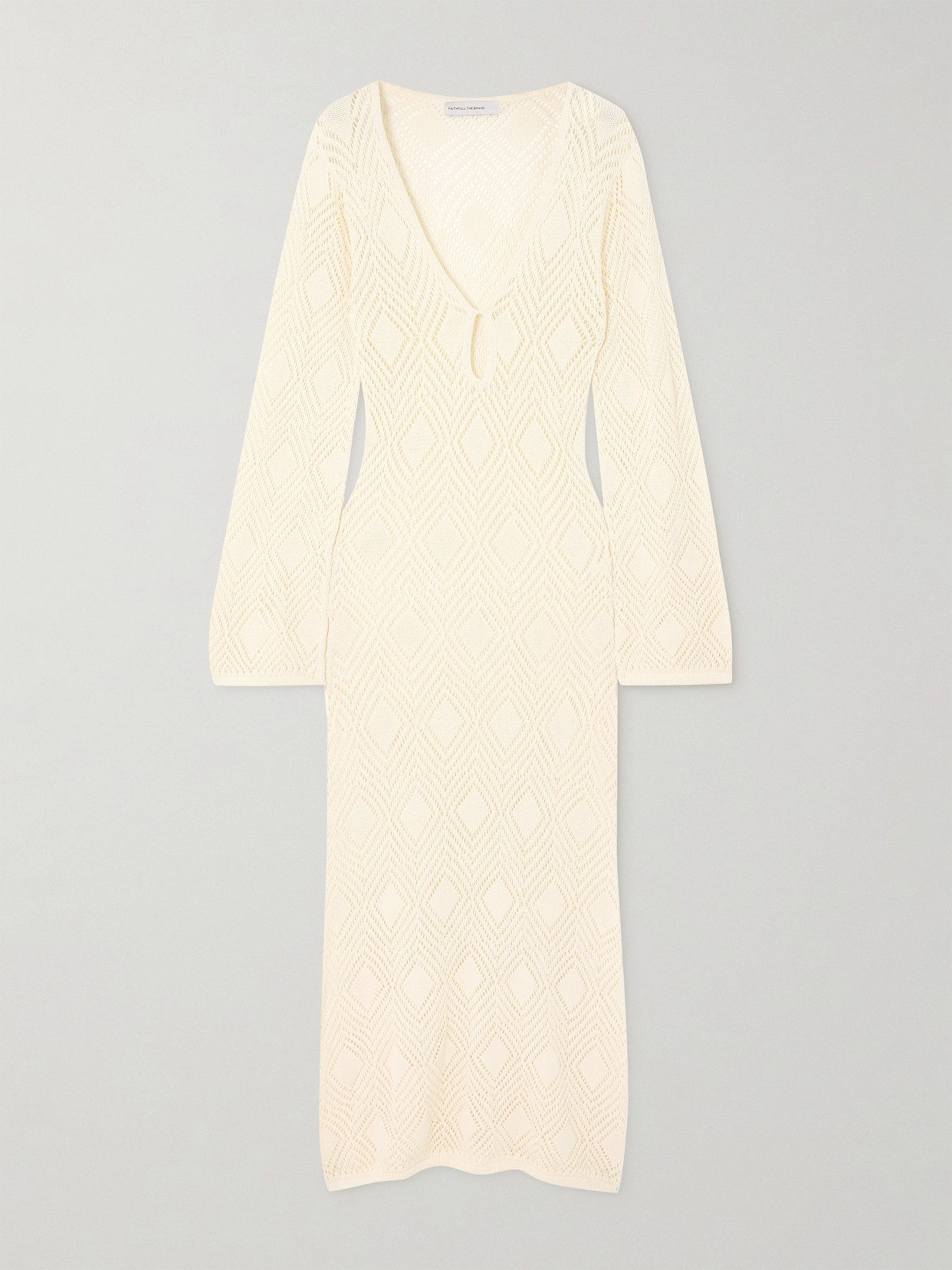 Shop Faithfull The Brand + Net Sustain Serena Pointelle-knit Cotton Maxi Dress In Off-white