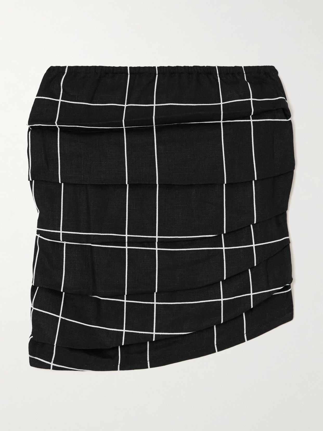 Shop Faithfull The Brand + Net Sustain Pleated Shirred Checked Organic Linen Top In Black